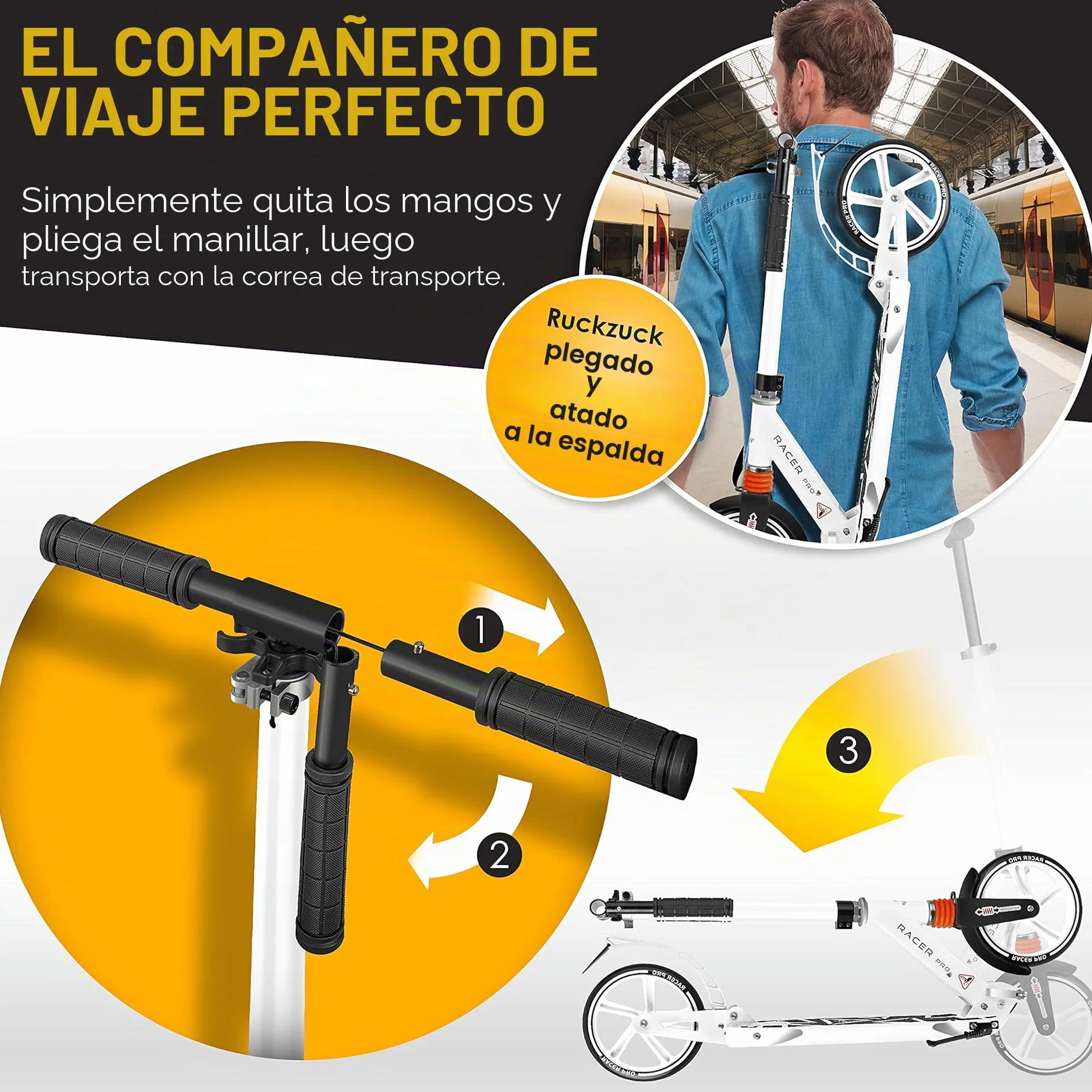 KESSER City Scooter 205 mm Ruedas PU Big Wheel Pro-S Kick Scooter Doble Suspensión Plegable Regulable en Altura