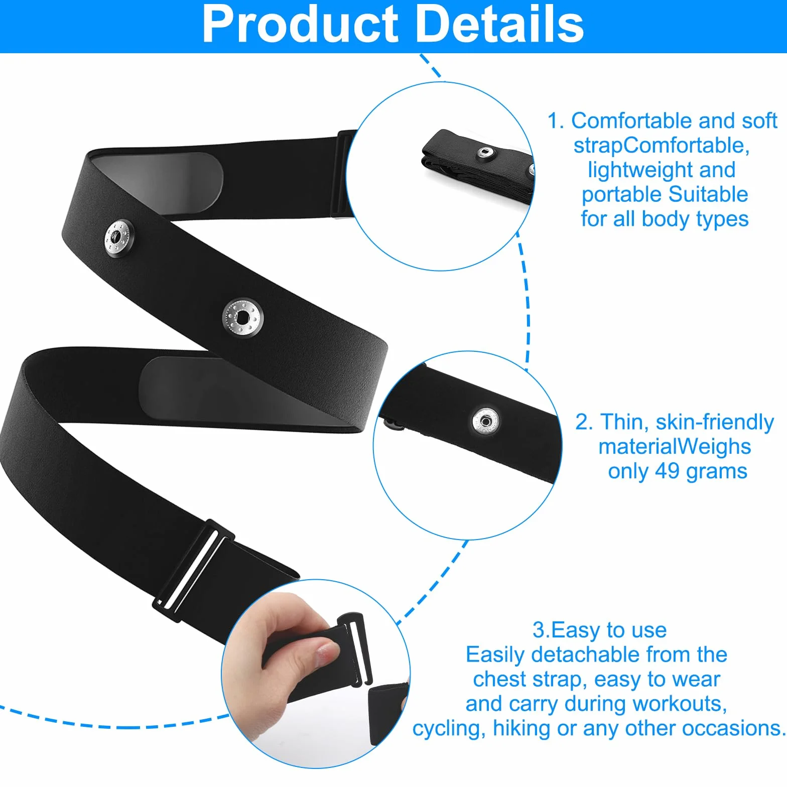 Correa de Pecho Elástica Repuesto V3 ANT Ajustable Negro Compatible con Polar H1 H10 H9 H7 Garmin Wahoo Coospo Powr Labs LIVLOV V6