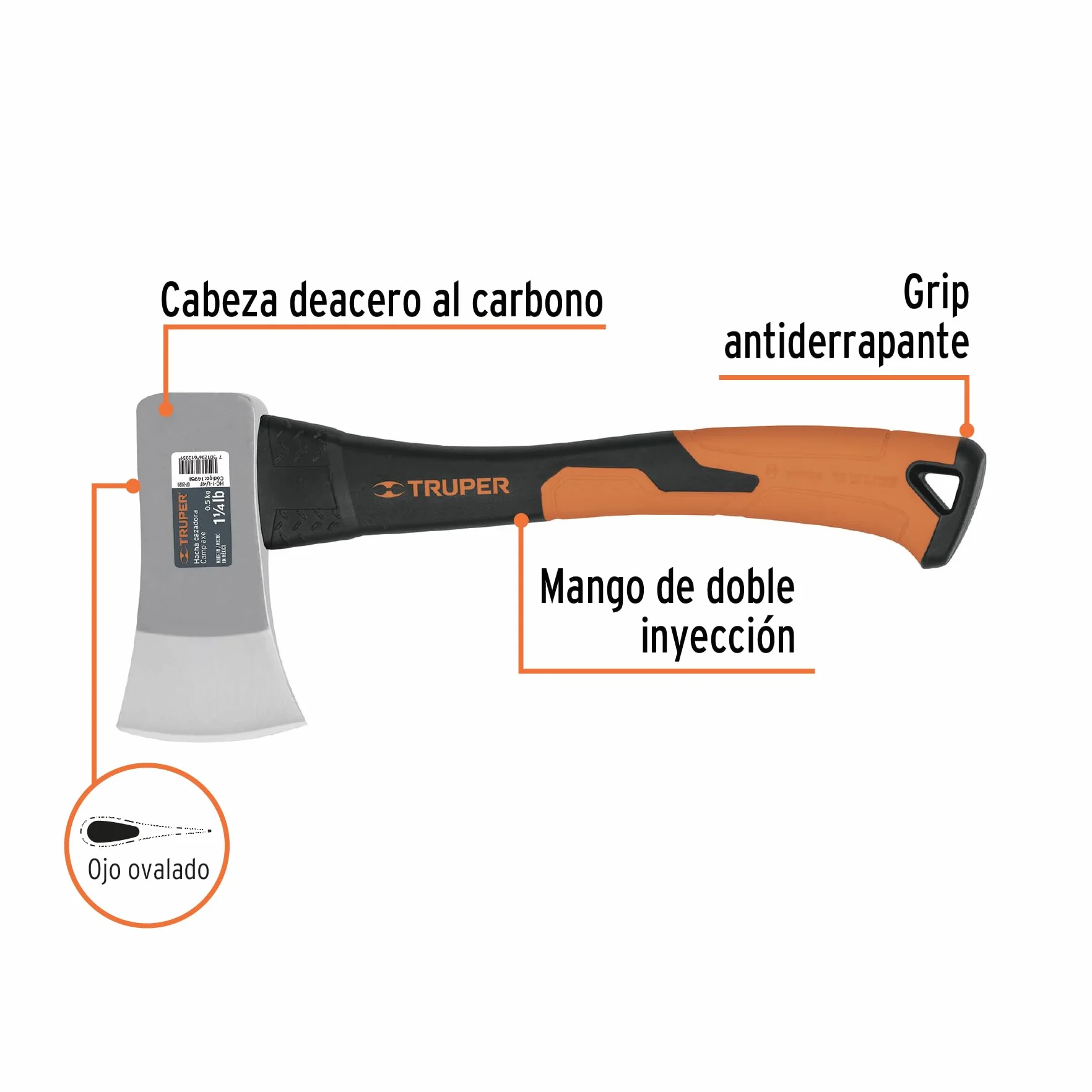 TRUPER HC-1-1/4F 1 1/4 lb Camp Axe, 14" Mango de Fibra de Vidrio