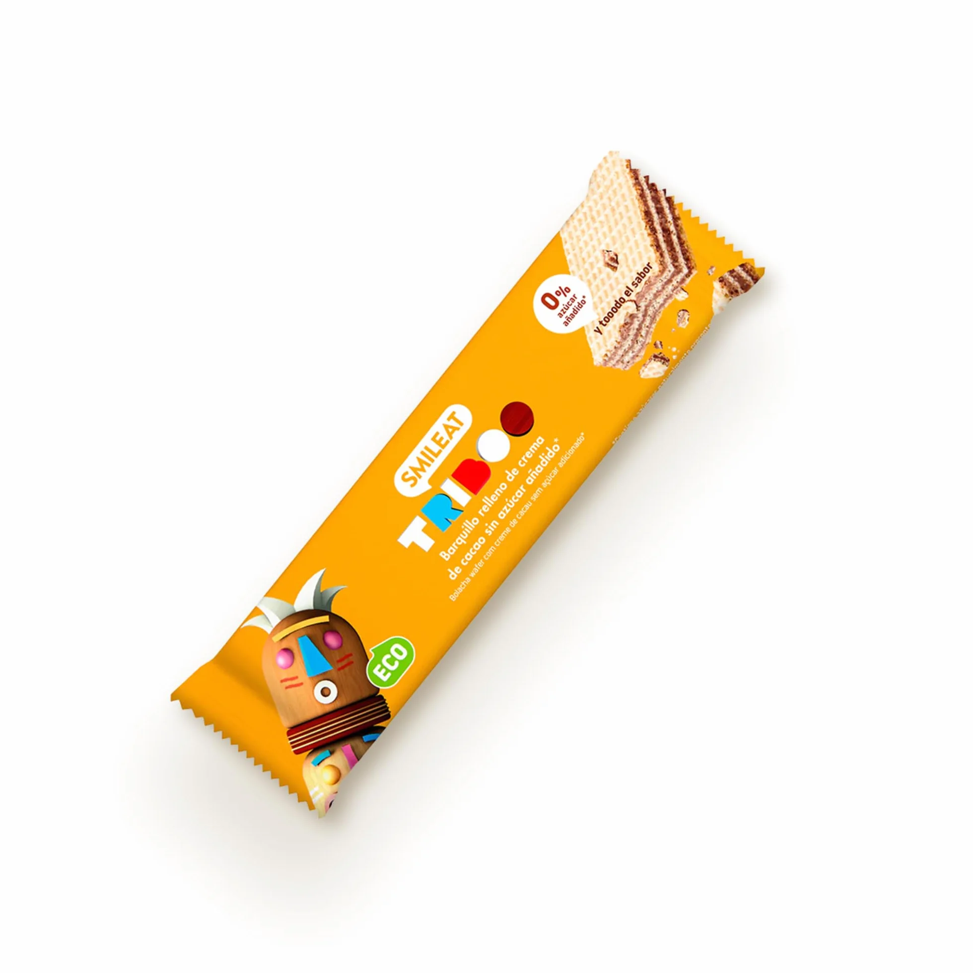 Smileat - Barquillo TRIBOO Relleno de Crema de Cacao - Snack con ingredientes ecológicos - Sin Azúcar Añadido - Merienda Crujiente con alto contenido de fibra