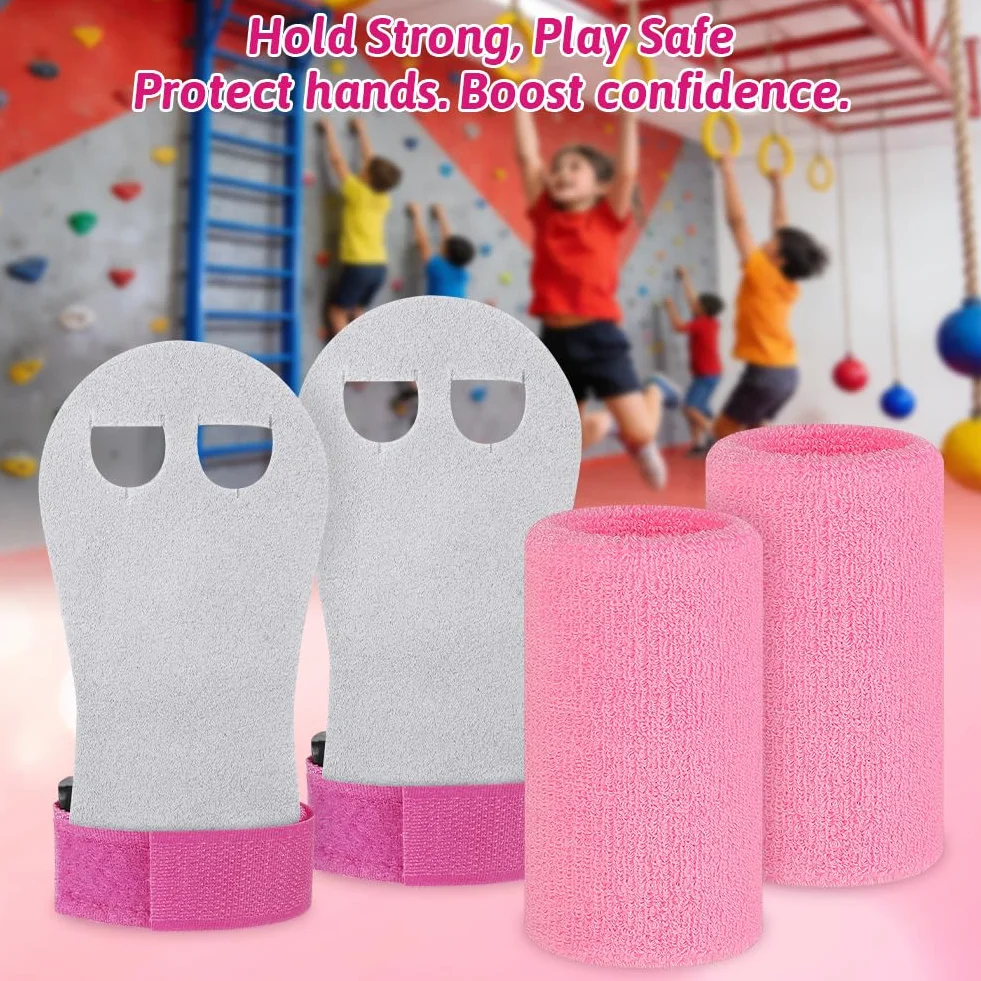DiULi Almohadillas de Agarre para Niños, Juego de Palma de Piel para Dominadas, Gymnastic Hand Grips con Muñequeras
