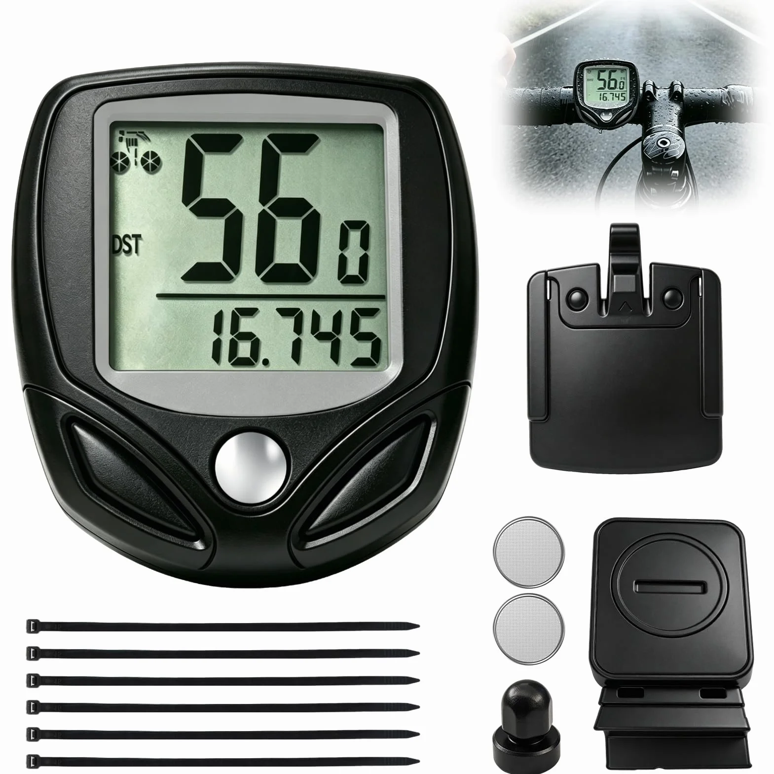 Ciclocomputador Inalámbrico con 19 Funciones IP54 Resistente al Agua Pantalla LCD Inicio Parada Automática