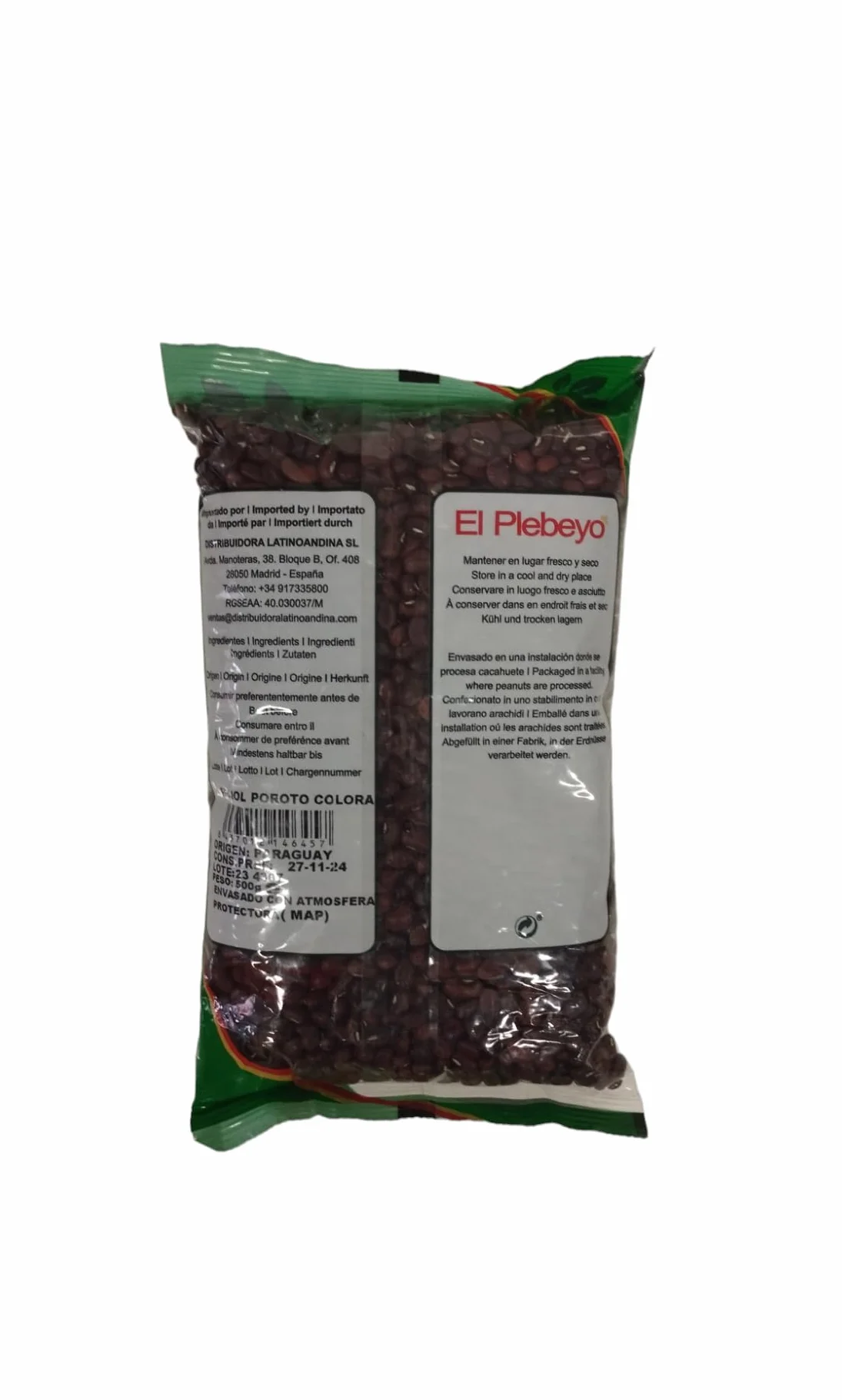 FRIJOL POROTO COLORADO - FRIJOL ROJO - EL PLEBEYO - 500 G