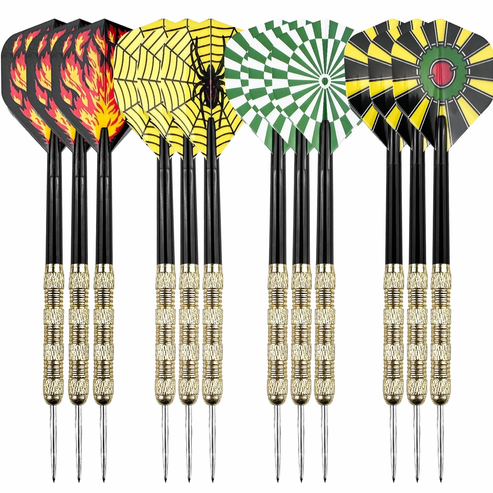 Wingluge Juego de 12 Dardos con Punta de Acero, 14 Gramos, Darts Set 4 Patrones