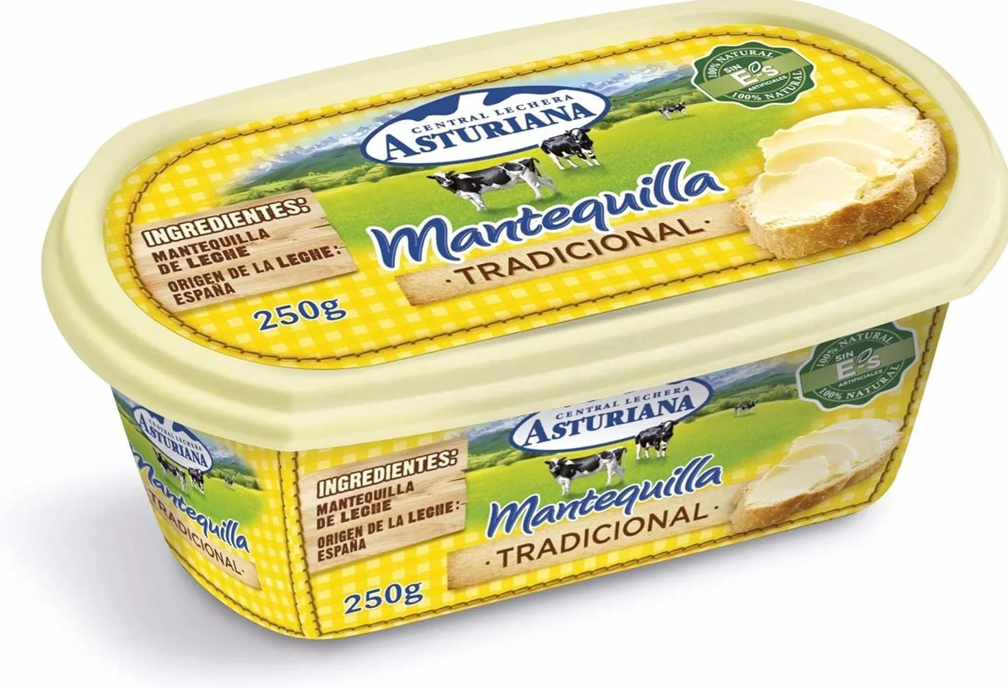 Central Lechera Asturiana Mantequilla Tradicional Sin Sal 250g Barqueta Sabor Lácteo Natural