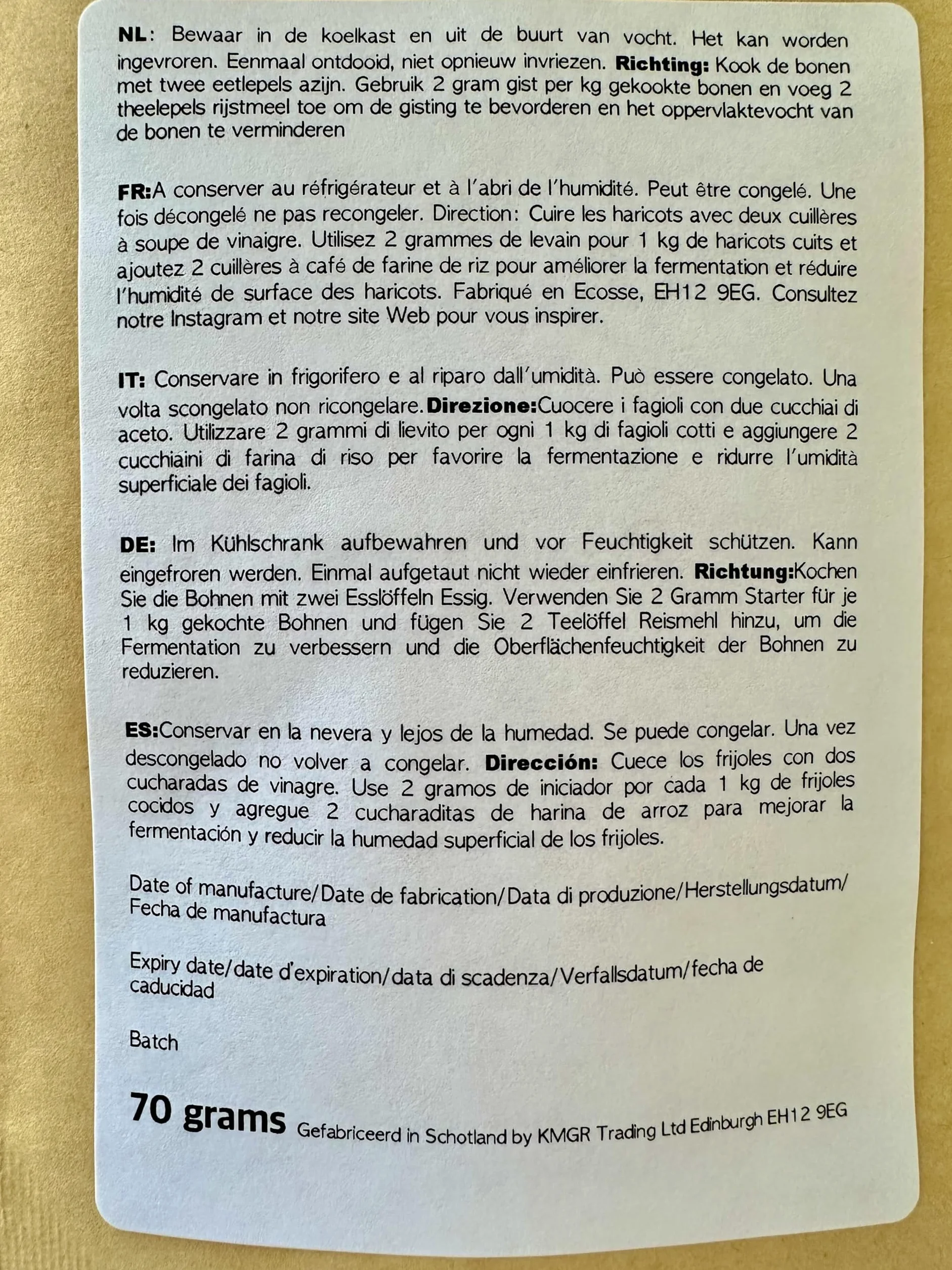 Tempehtation Cultivo Iniciador de Tempeh Orgánico, Sin Gluten Probado en Laboratorio, Hecho en Escocia, 70 Gramos