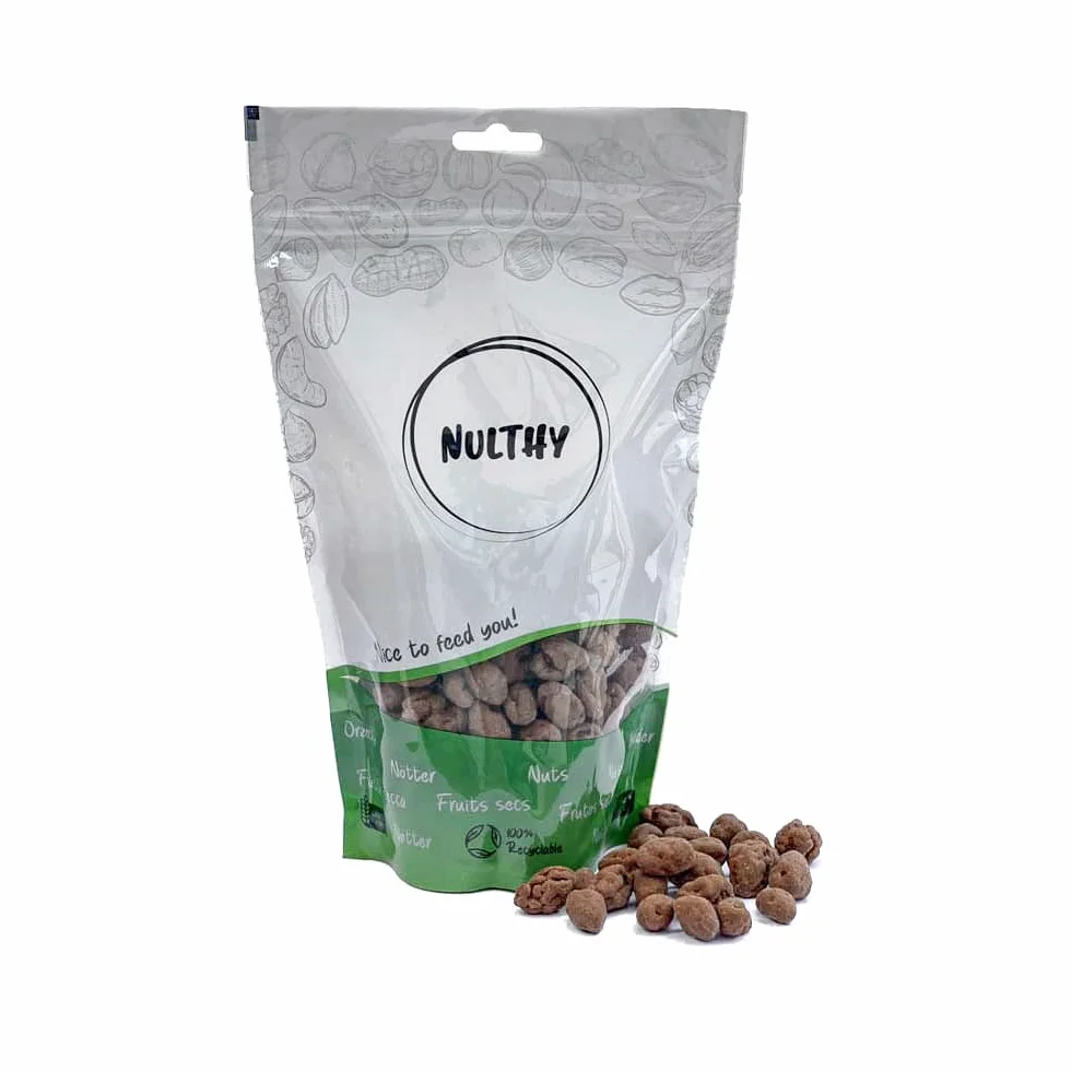 NULTHY 500g - Pistacho Sin Cáscara Bañado en Chocolate con Leche, Chocolate Belga, Frutos Secos Gourmet, Snack Dulce