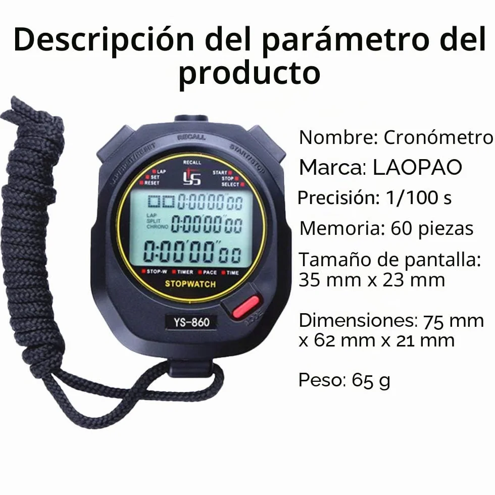 Cronómetro Deportes Digital Profesional 0.01 Segundo 60 Memoria Impermeable Ys-860