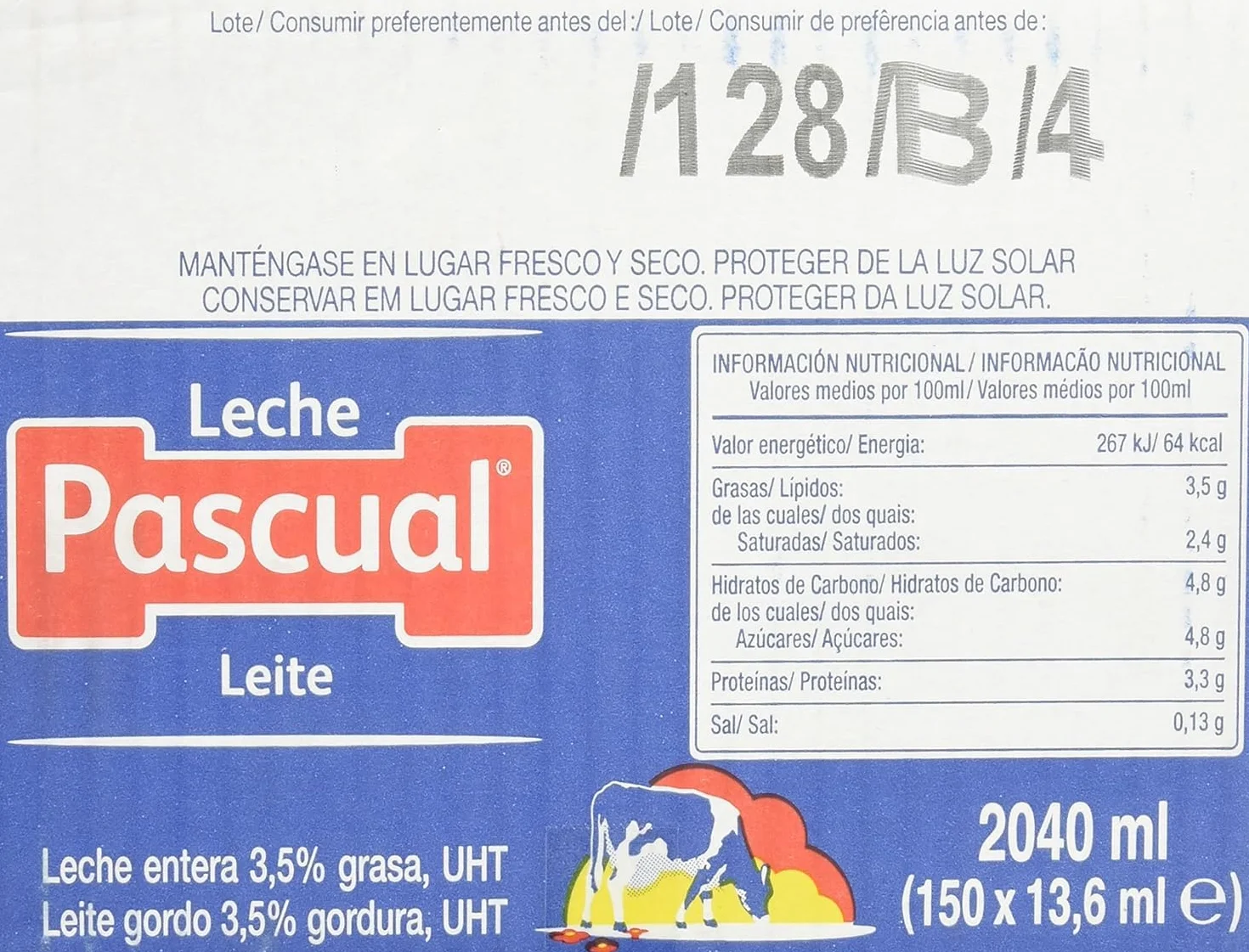 Leche Pascual Entera UHT Monodosis 13,6 ml Caja 300 Tarrinas