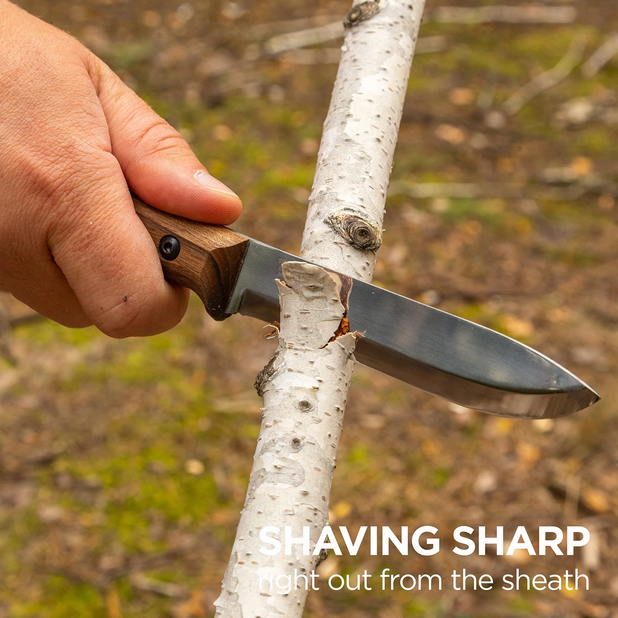Cuchillo Bushcraft BPSKNIVES BS2FTS de Hoja Fija Acero al Carbono con Vaina de Cuero