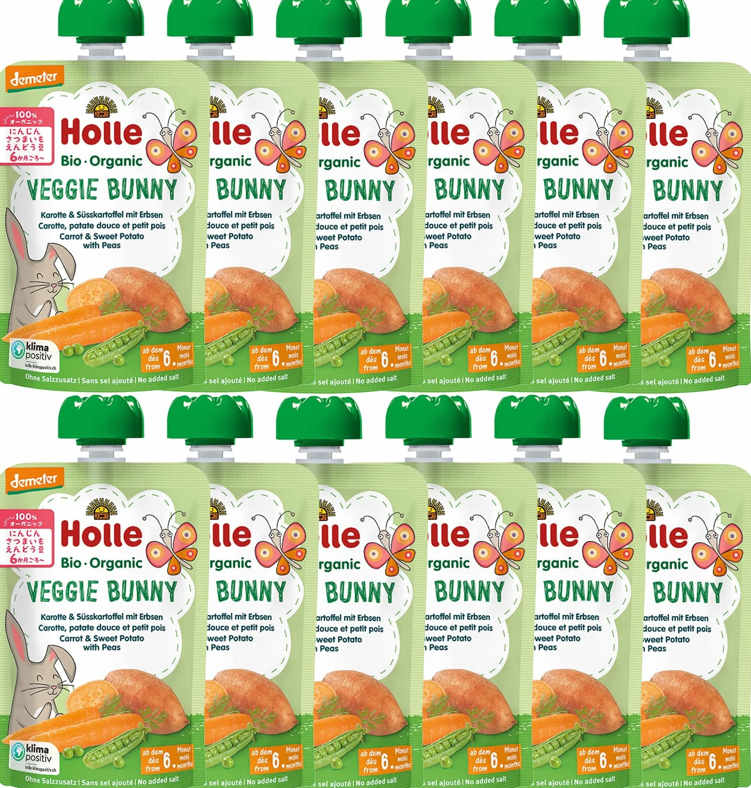 Holle Smoothie Veggie Bunny Zanahoria, Boniato Y Guisantes (+4 Meses) 100 g - Pack de 12