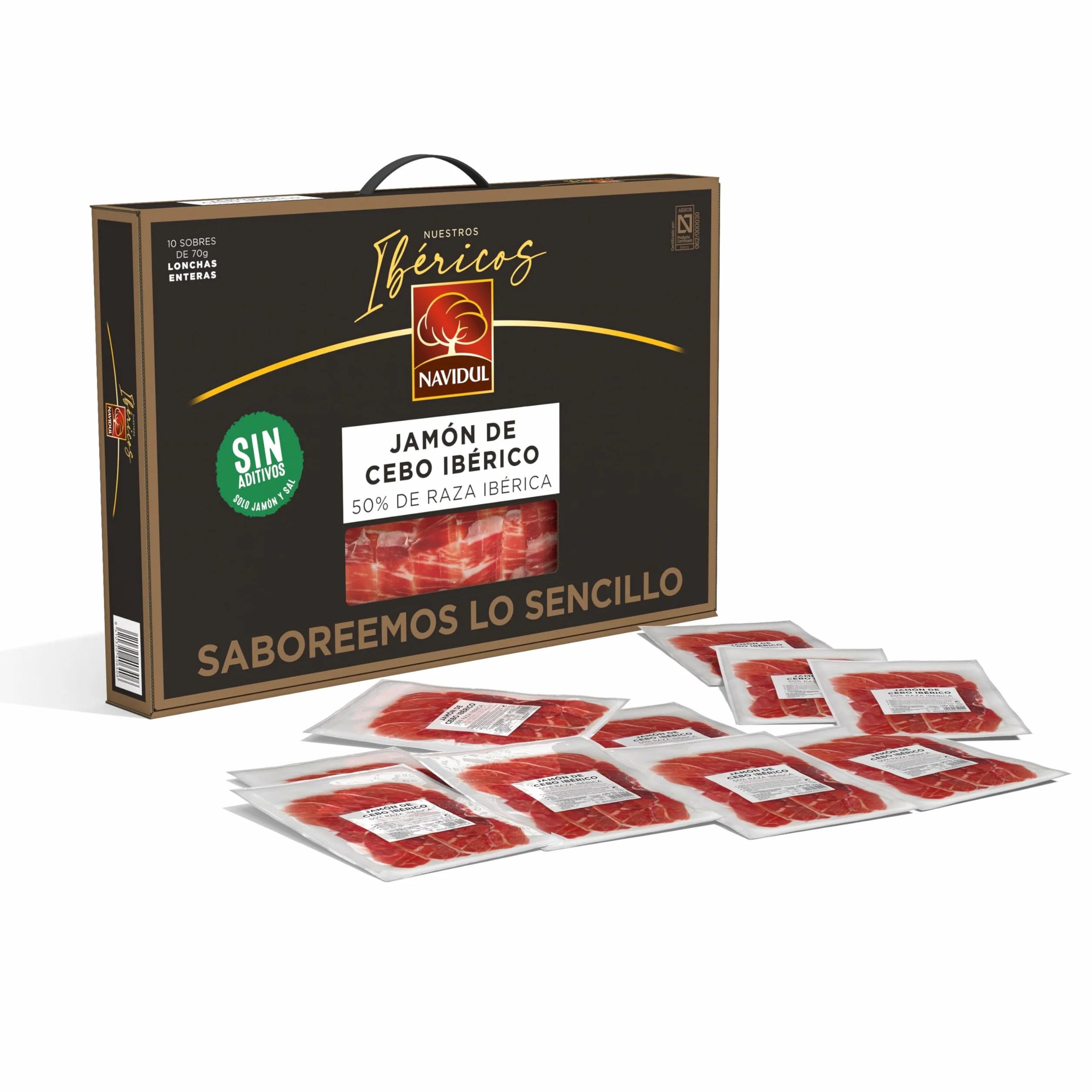 Navidul Maletín de Jamón de Cebo Ibérico 50% Raza Ibérica Freshpack Envasado al Vacío 10x70g