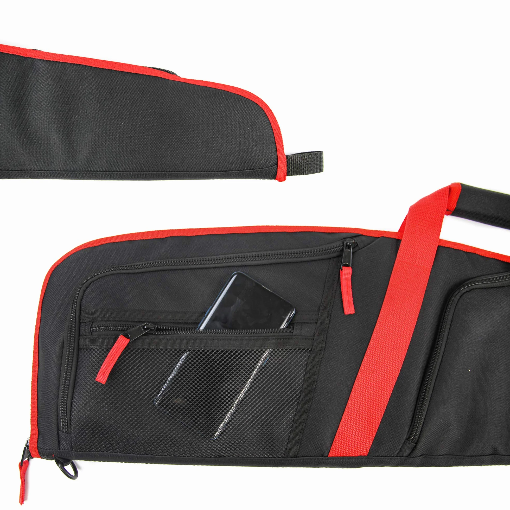 Funda para Carabina Acolchada Bolsa de Transporte con Correa de Hombro Ajustable para Rifle Armas 125cm Negro-Rojo