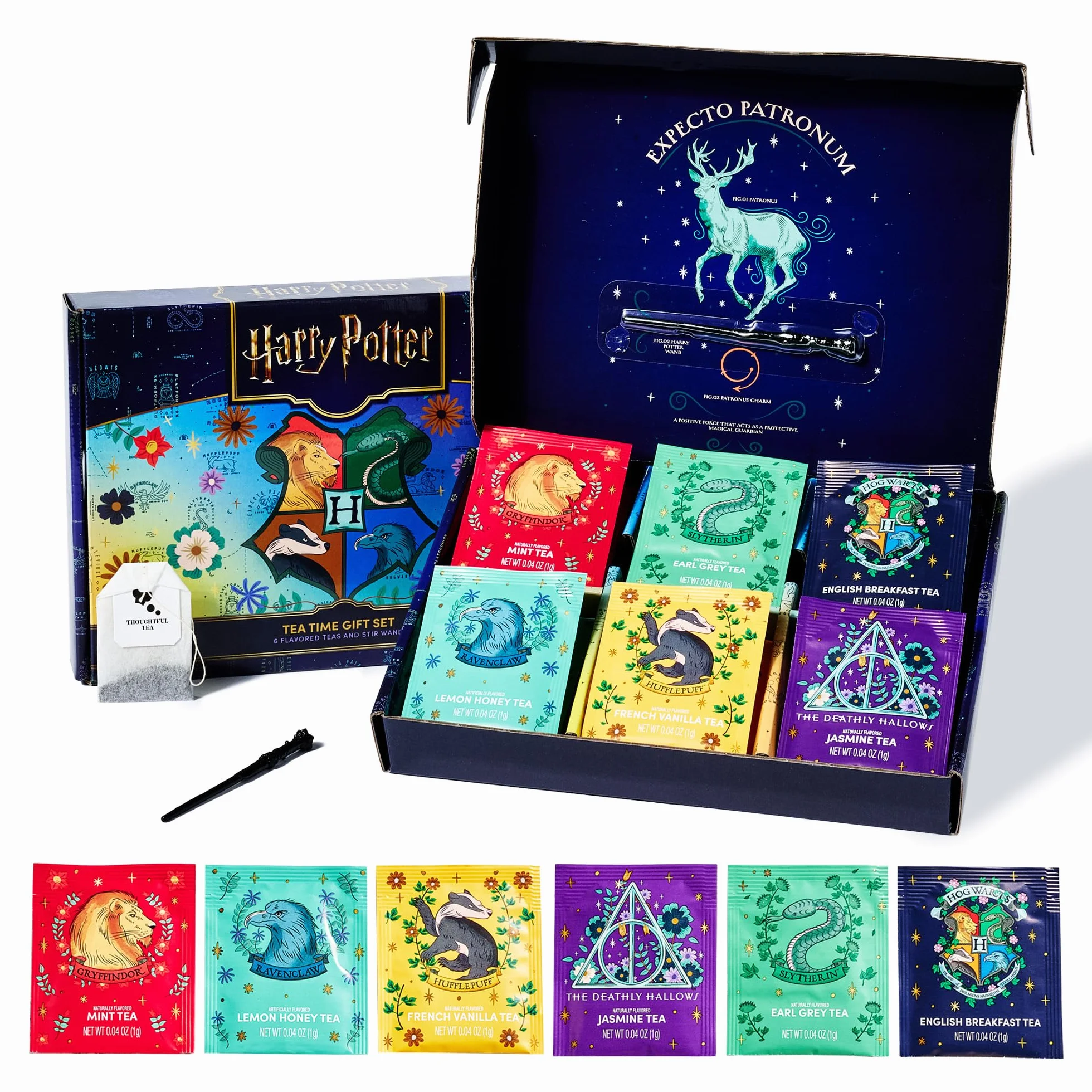 HARRY POTTER Set de regalo de té con 48 bolsitas en 6 sabores, varilla para remover