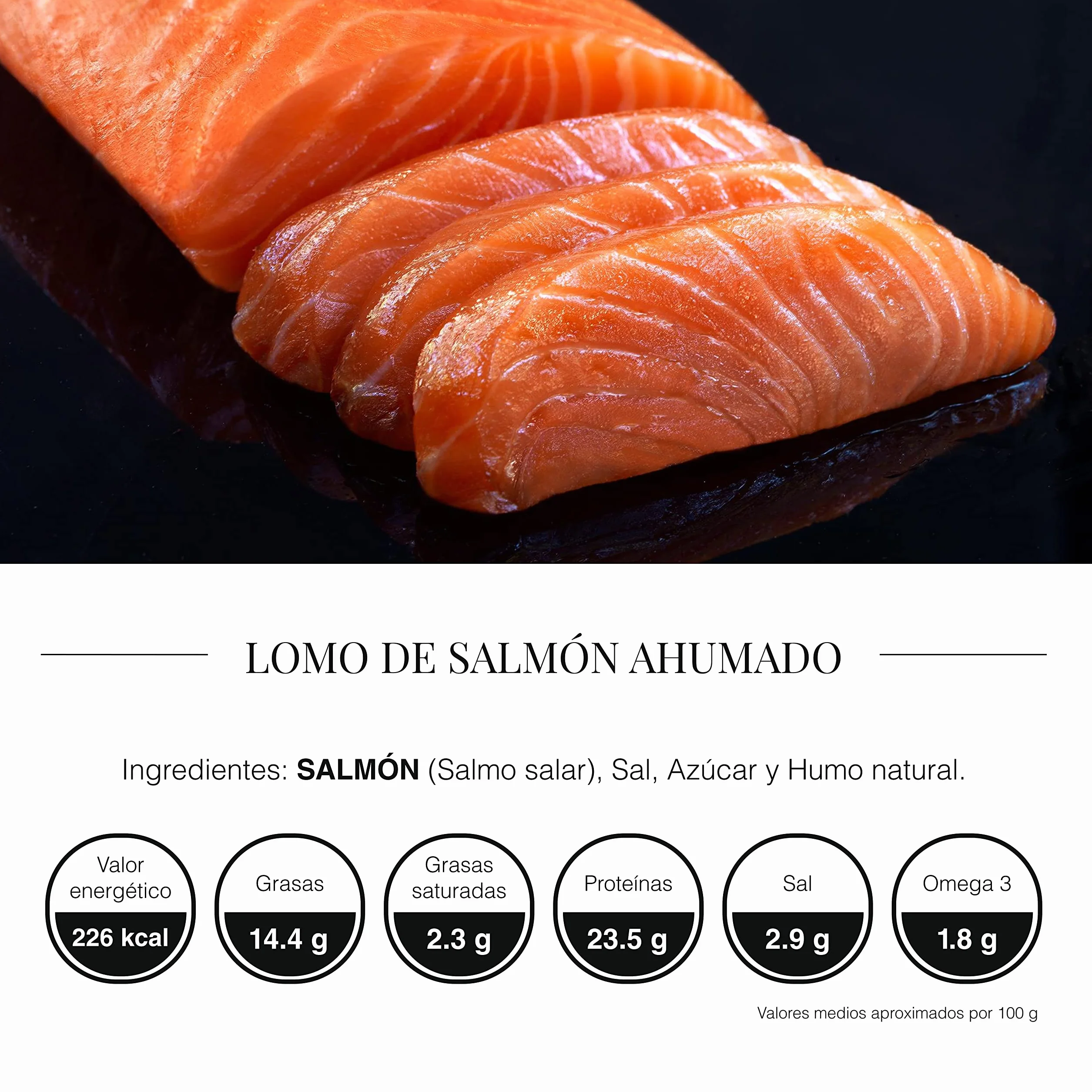 Ahumados Domínguez - Salmón Ahumado Natural Cortado en Lomos - 250 g - Elaboración Artesana - Sin piel, Sin Espinas - Refrigerado