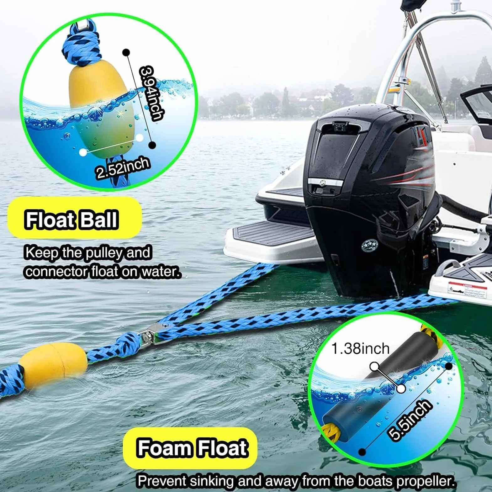 Arnés remolcador náutico Cable de arrastre 4 usuarios gancho polea giratoria 360° para pontón kayak esquí