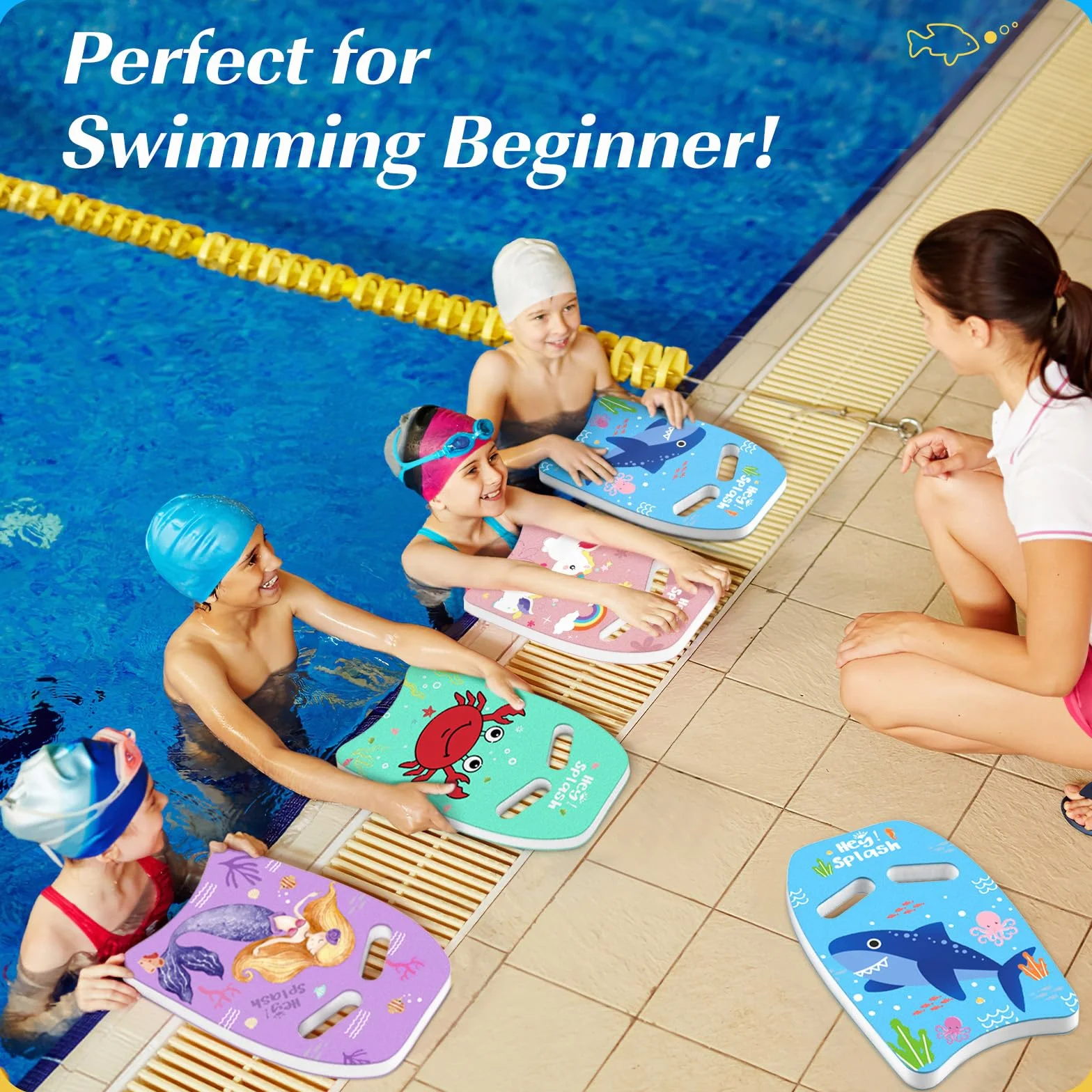 HeySplash Tabla de Natación para Niños, Flotador Ligero Seguro, Entrenamiento de Piernas