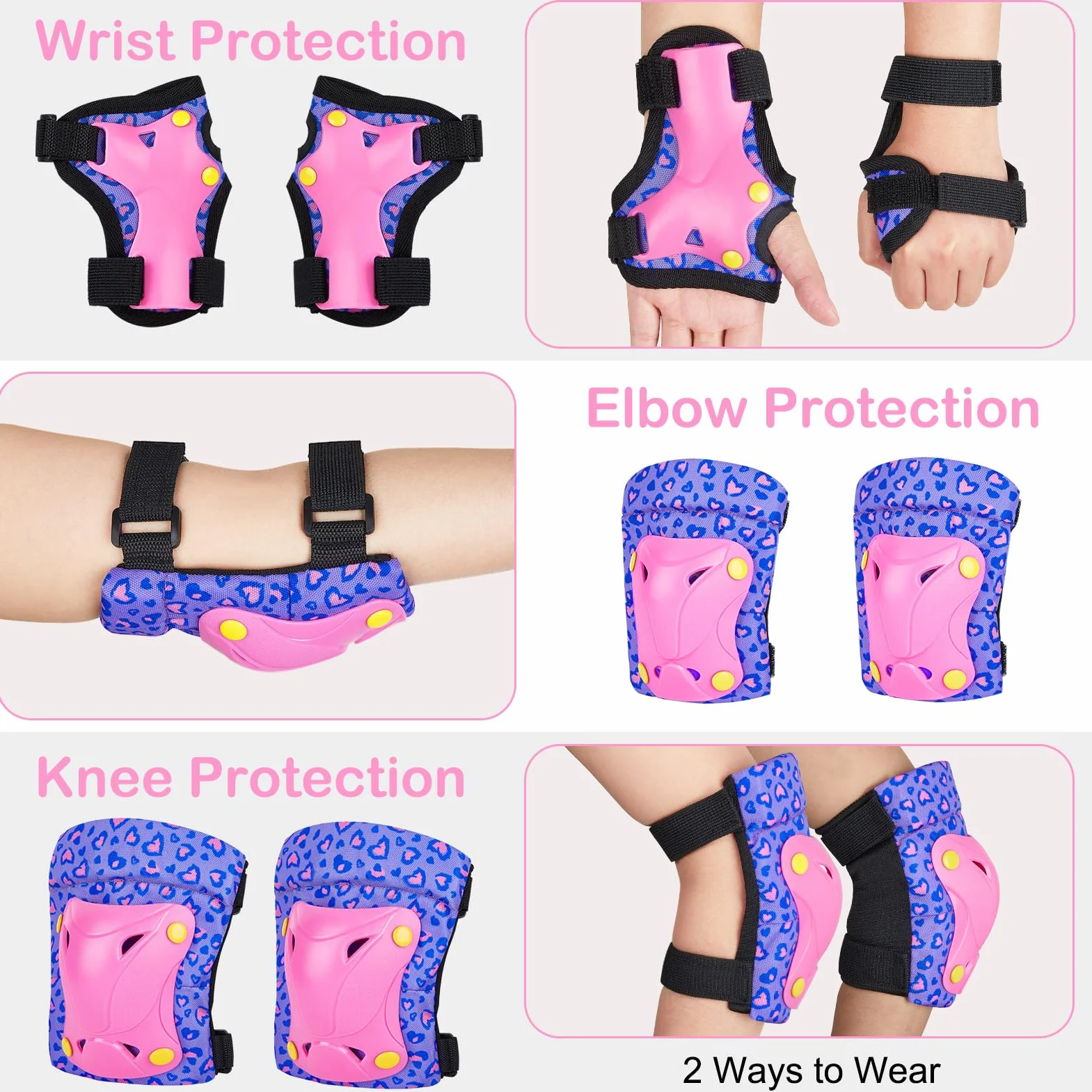 Unicorn Castle Rodilleras y Coderas de Unicornio para niños y niñas Juego de Equipo de protección Ajustable 6 en 1 con Bolsa de cordón 3-8 años
