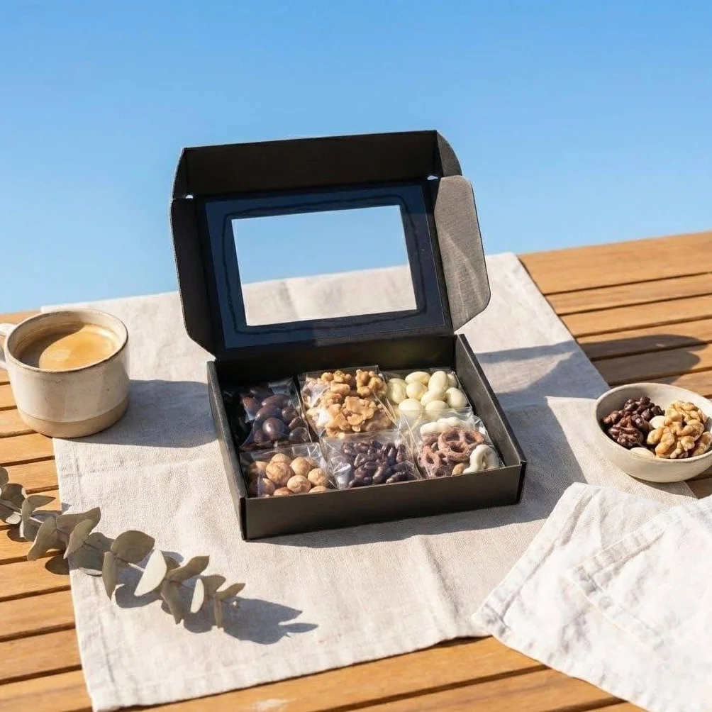 NULTHY - Caja Gourmet La Golosa | Selección Premium de Frutos Secos, Almendras, Nueces y Pretzels Cubiertos de Chocolate - Caja Regalo
