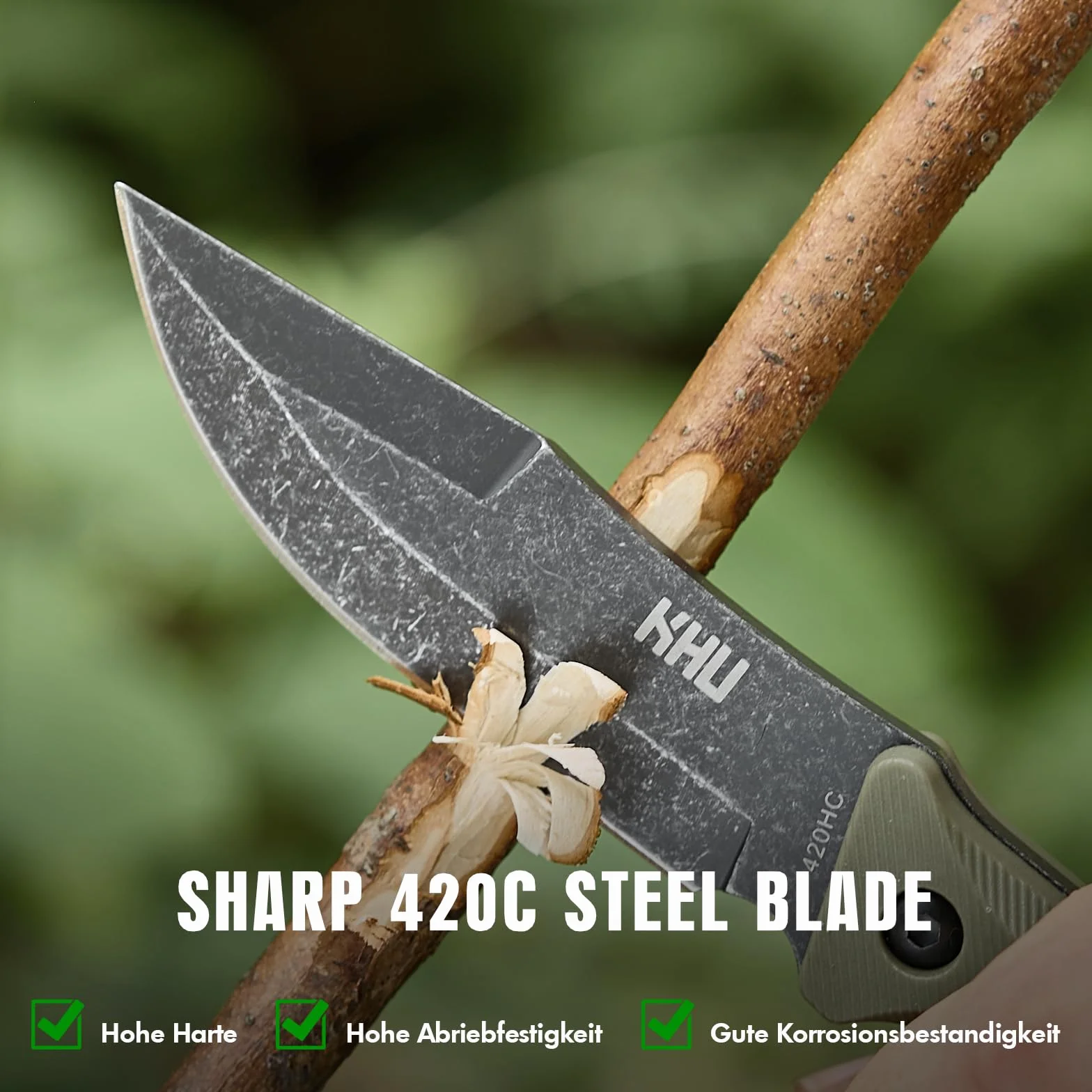 KHU 420HC Acero Cuchillo de Caza Hacha Supervivencia Hoja Fija con Funda Camping Bushcraft 07A