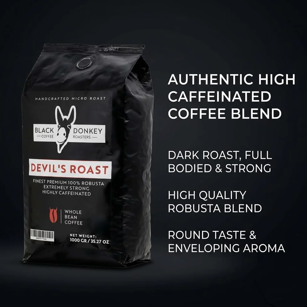 Black Donkey - 1KG Café Natural En Grano (DEVIL'S ROAST) | Extremadamente Fuerte | Altamente Cafeinado