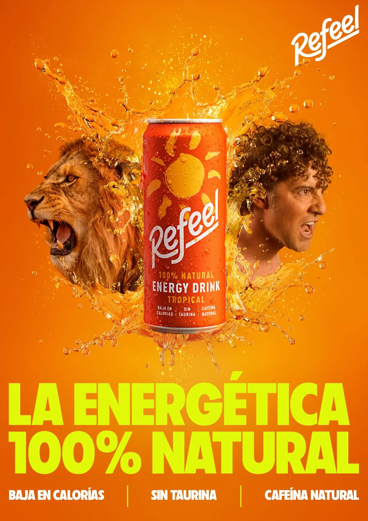 Refeel Bebida Energética Natural con Cafeína Vegetal, Mango y Piña, Baja en Calorías – Pack 24 Latas 33cl
