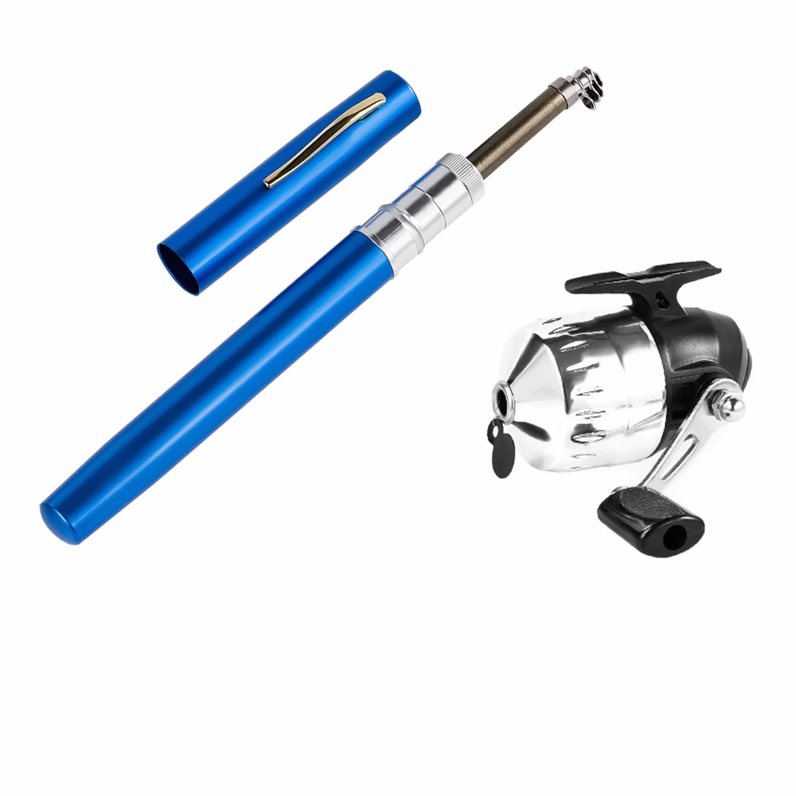 Kit de caña de pescar telescópico portátil con bolsillo carrete giratorio para viajes agua salada dulce