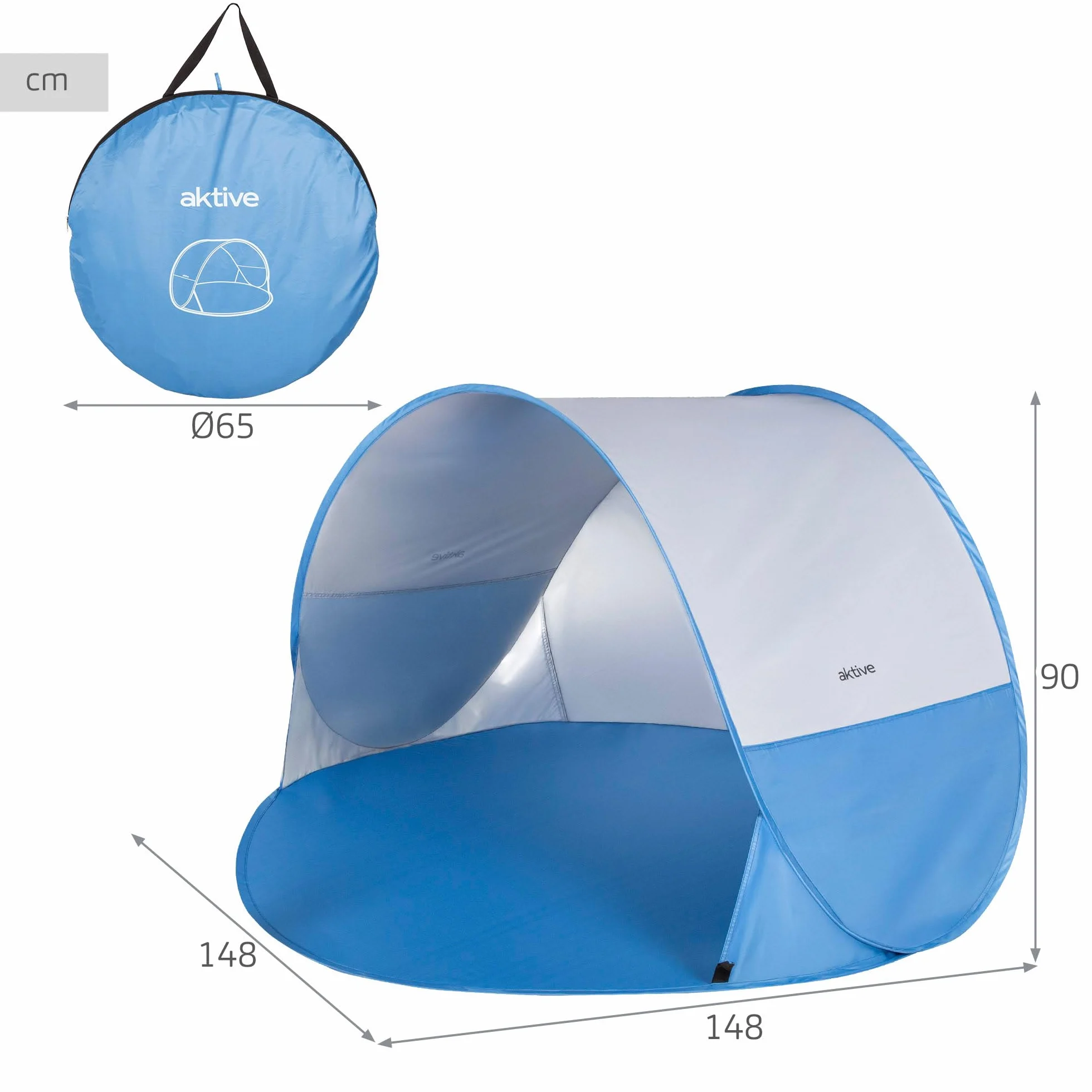 AKTIVE Tienda Playa Pop up 148x148x90 cm Azul Protección UV50 Poliéster Paravientos Plegable Bolsa Transporte