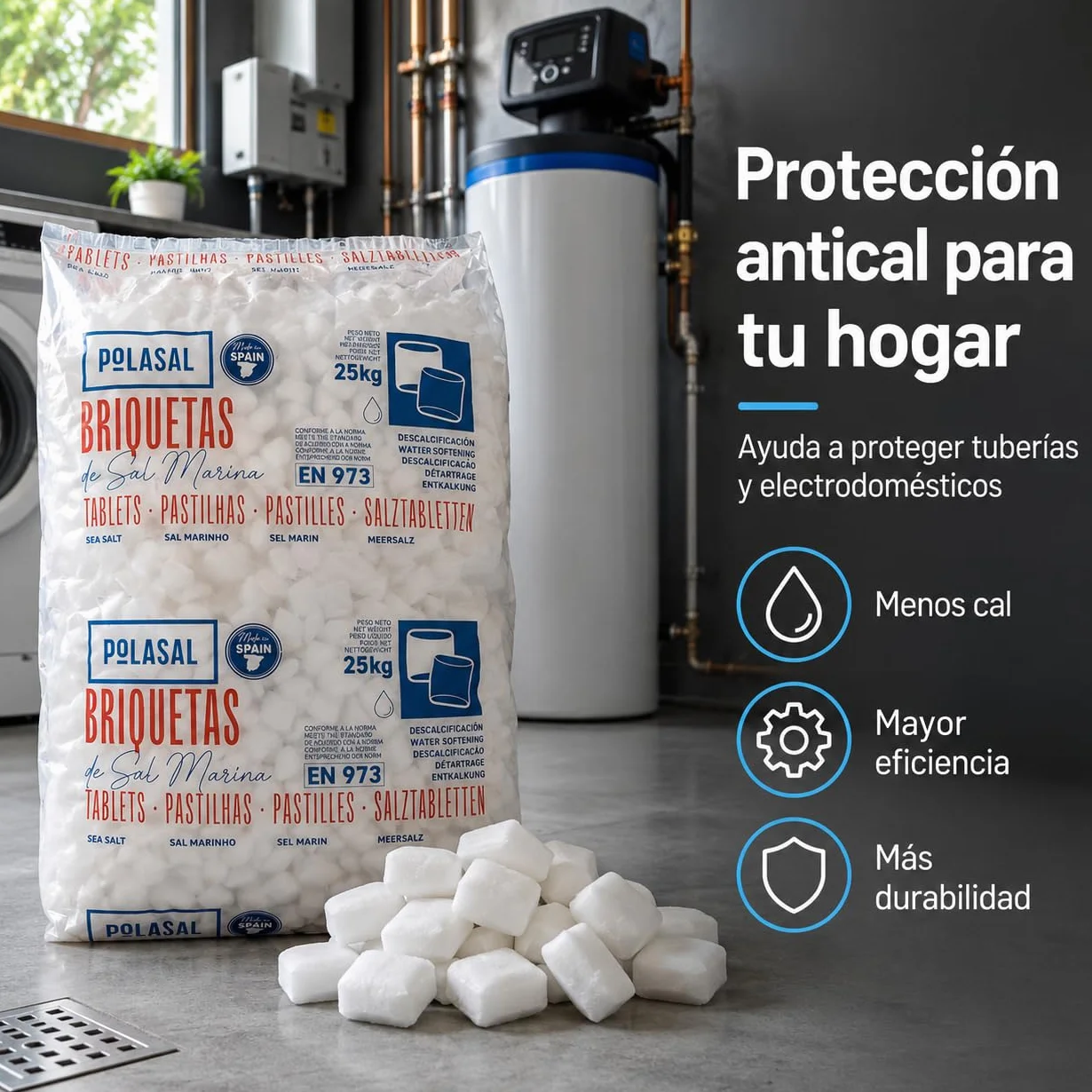 Sal natural en pastillas para descalcificador - Saco de 25 kg