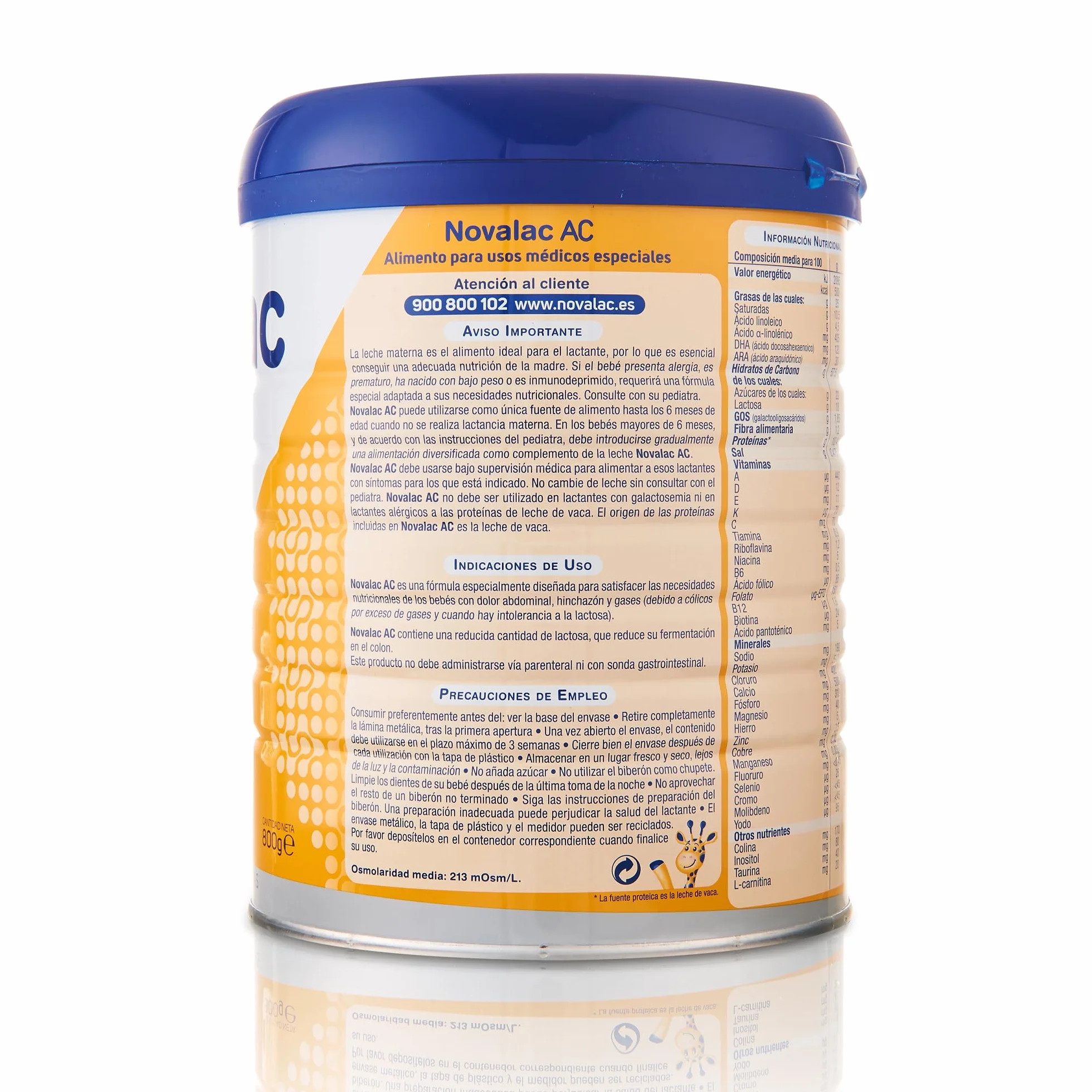 Novalac AC Leche en Polvo 0-36 Meses Bajo Contenido en Lactosa 800 g Fórmula Infantil