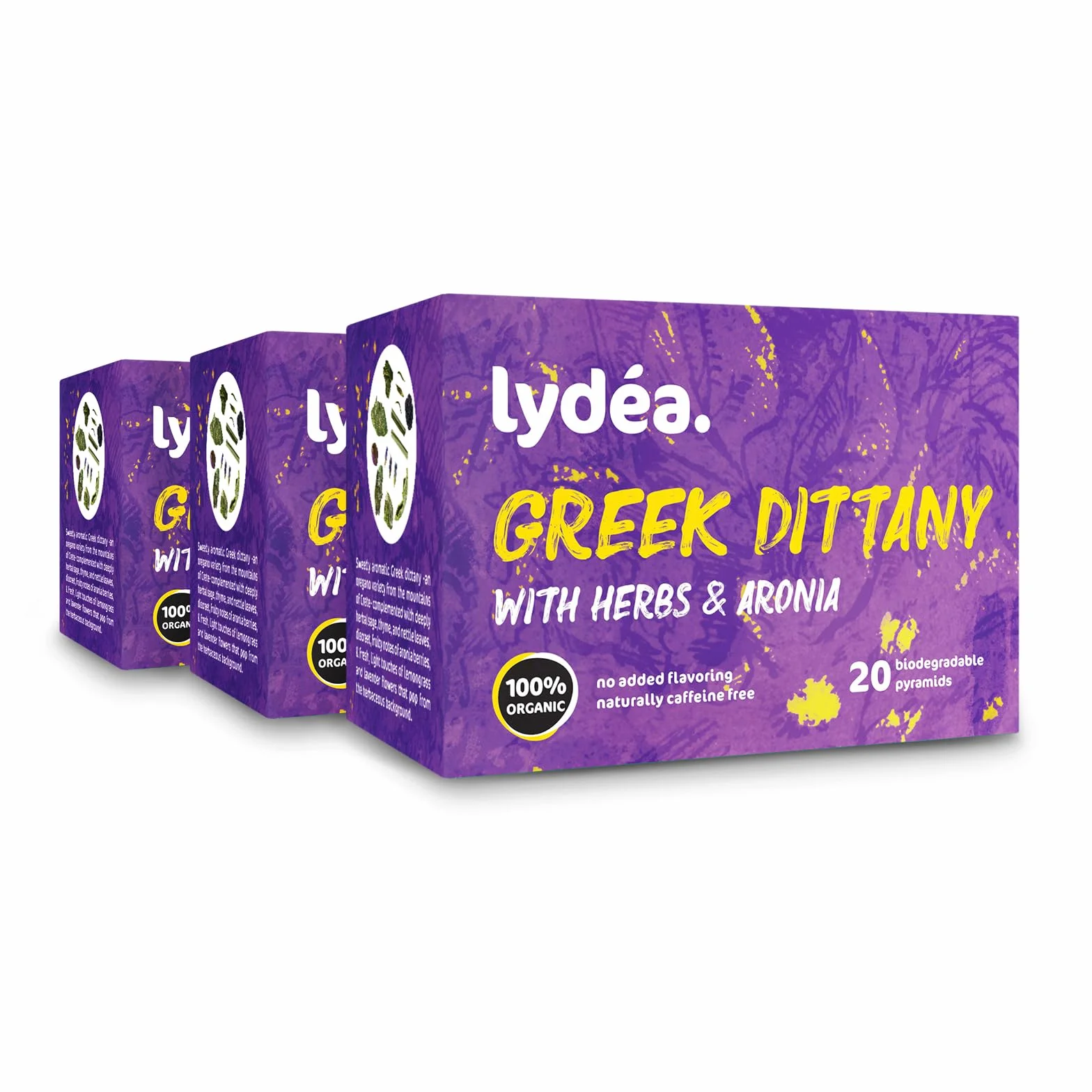 lydéa Lydea - Té de hierbas orgánicas, Dittany griego con hierbas y aroma, 60 pirámides, paquete de 3 [3 x 20 pirámides]