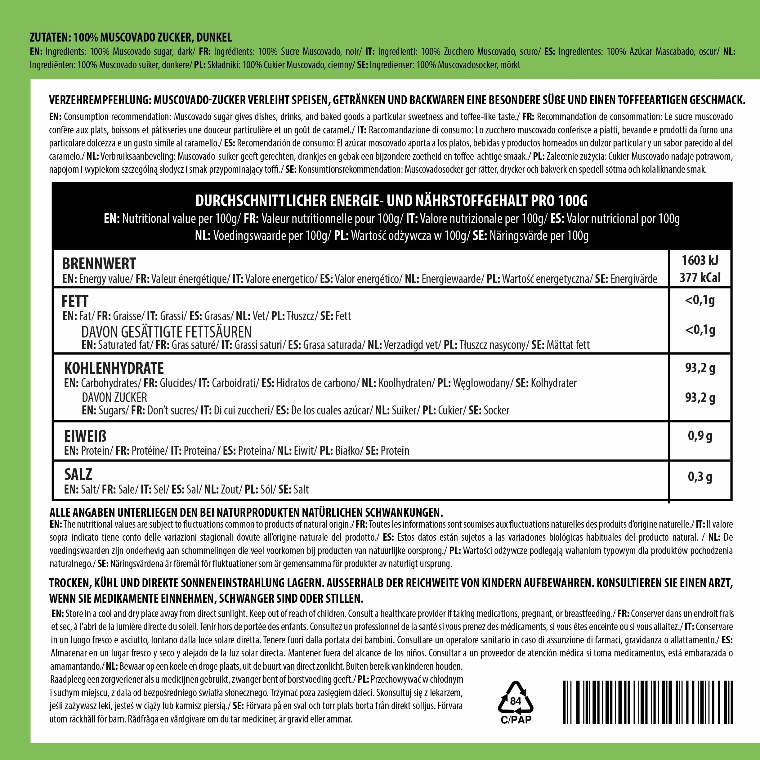 Alpi Nature Azúcar Mascabado Oscuro 1kg, Azúcar de Caña Cruda sin Refinar, Edulcorante Natural