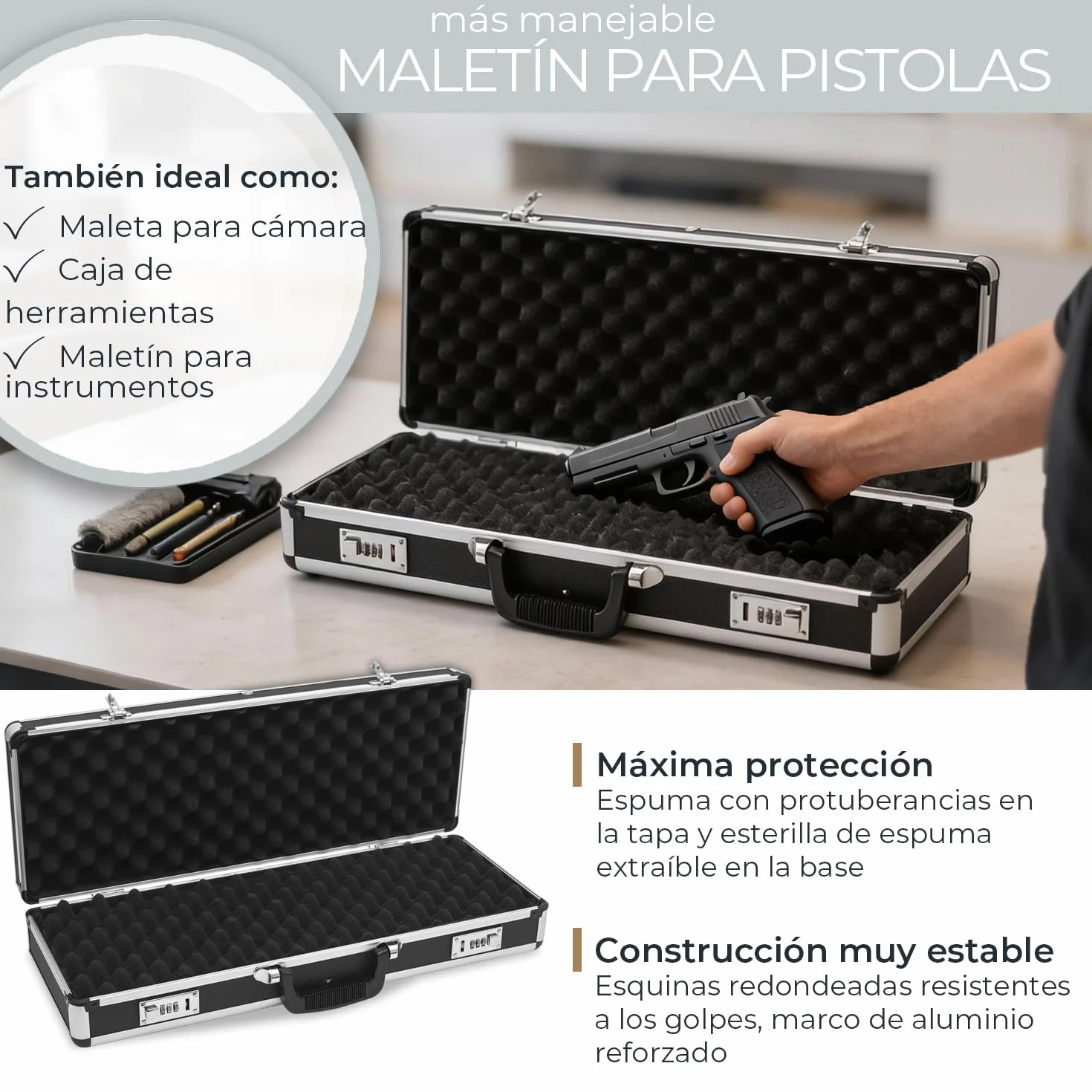 Funda de Aluminio para Pistola con Cerradura de Combinación 62 x 26 x 12 cm Negro