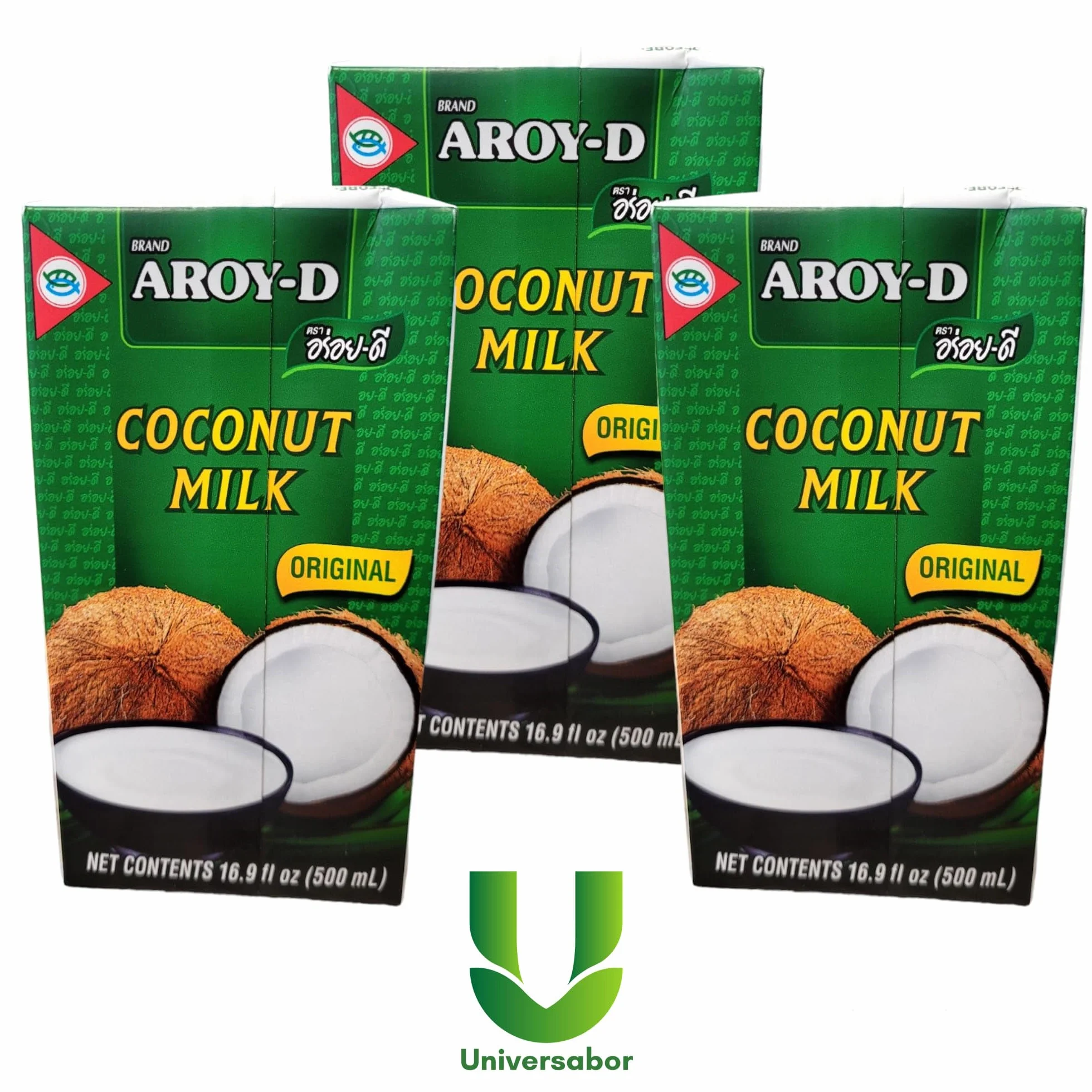 Aroy-D Leche de Coco 500ml Tetrapack Pack de 3