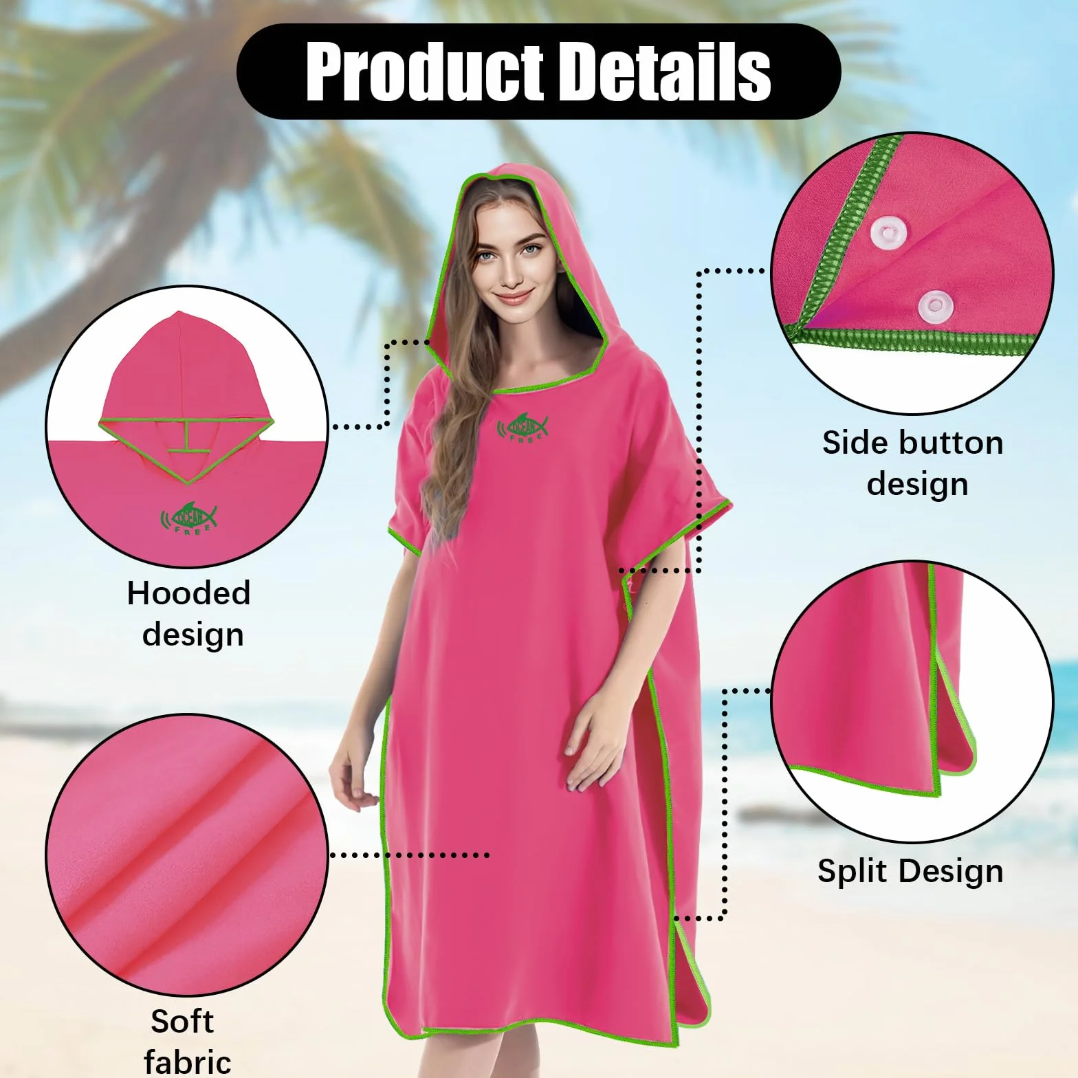 Poncho Toalla Adulto Hombre Mujer de Microfibra Extra Largo Secado Rápido Ligero Tamaño Universal para Natación Playa