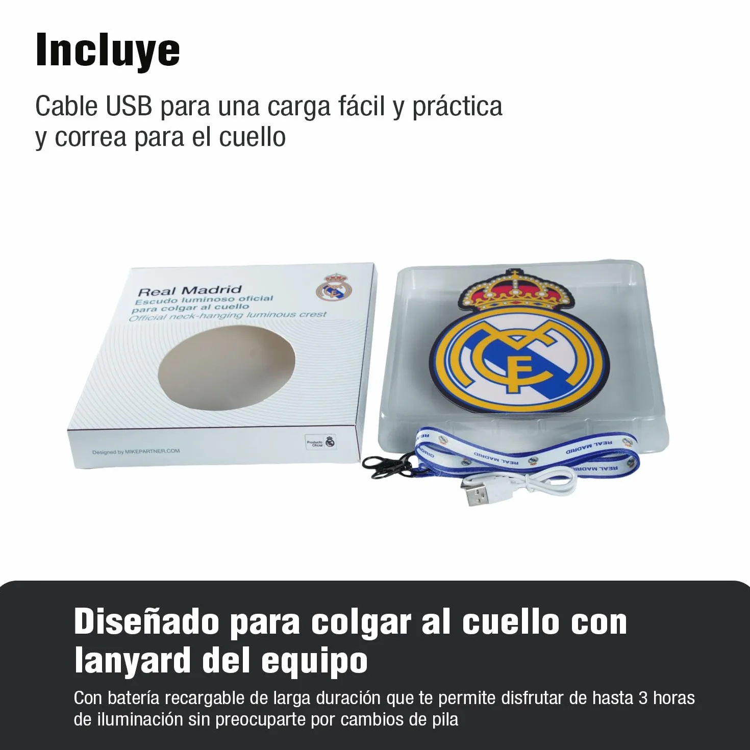 Escudo Luminoso Colgante con Lanyard Oficial Real Madrid Barça Valencia Benfica Batería Recargable 3 Modos Luz Electroluminiscente