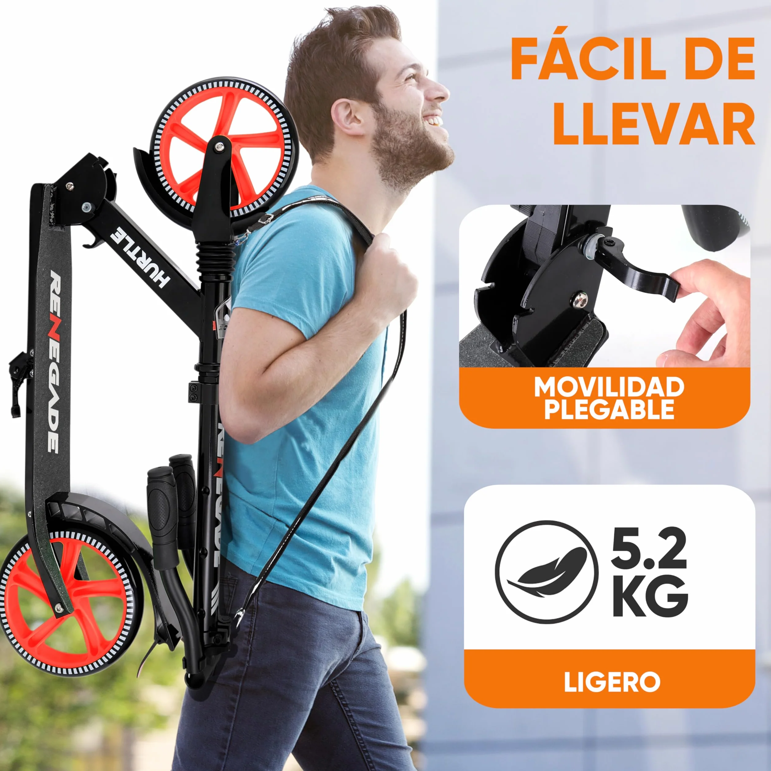 Hurtle Renegade Patinete 2 Ruedas Plegable Ajustable Freno Manillar