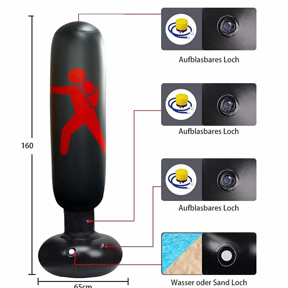 Saco de Boxeo Niños 160 cm Hinchable Punching Bag para Karate Kickboxing