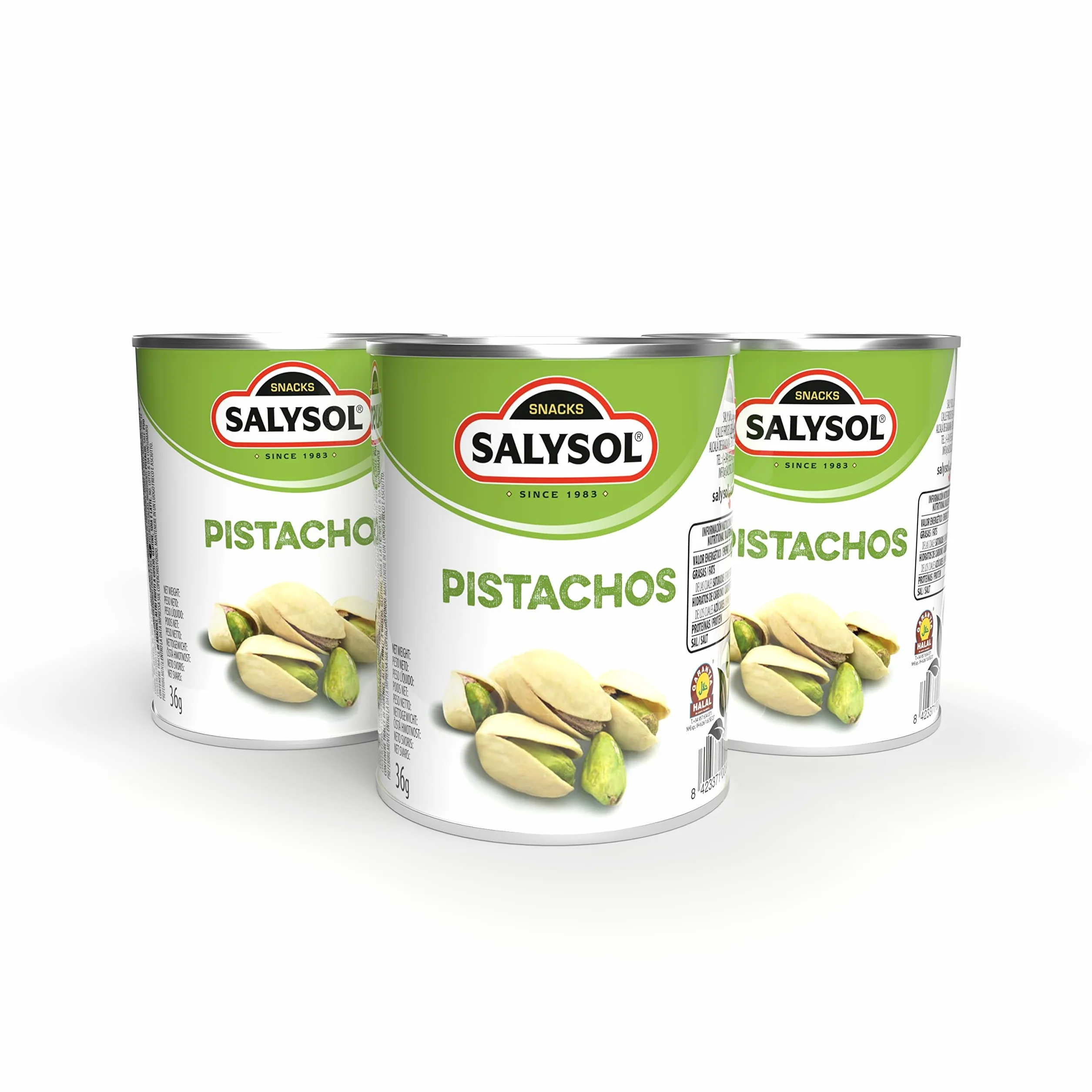 SALYSOL | Pistachos aperitivos salados envasados al vacío 10x36 gramos.