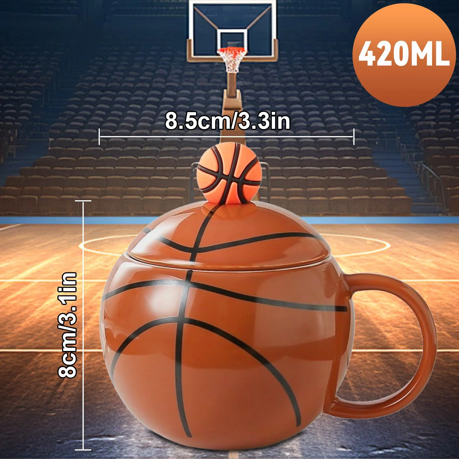 Taza de Café Baloncesto 420ml con Tapa, Divertida Taza Esférica, Mug Desayuno Creativa, Regalos Originales