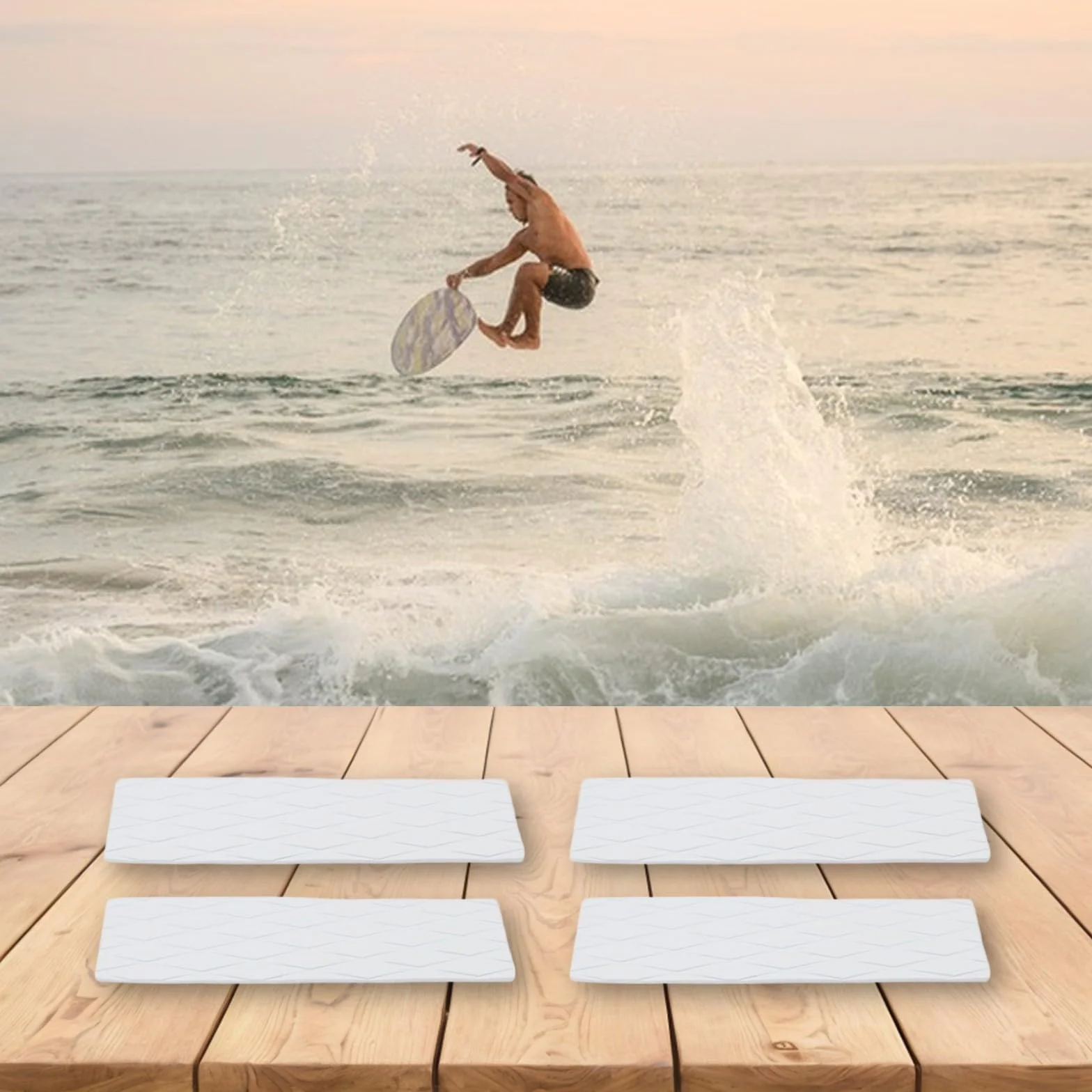 Alfombrillas antideslizantes de EVA para tablas de surf, acanaladas con respaldo, blanco