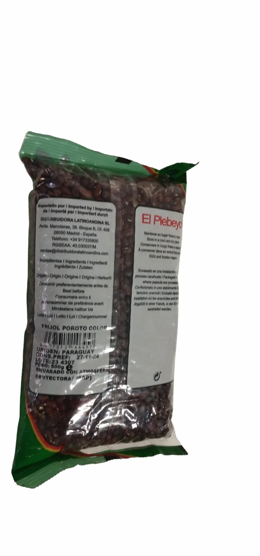 FRIJOL POROTO COLORADO - FRIJOL ROJO - EL PLEBEYO - 500 G