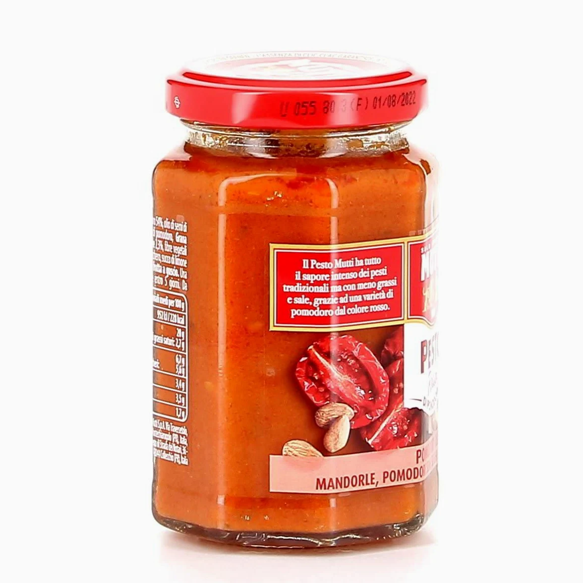 24 x Mutti Pesto Rosso Pomodori Rossi Pesto de tomate rojo Pasta Salsa 100% Tomate Italiano Vaso 180 g Salsas de especias con almendras, tomates, semillas secas y Grana Padano