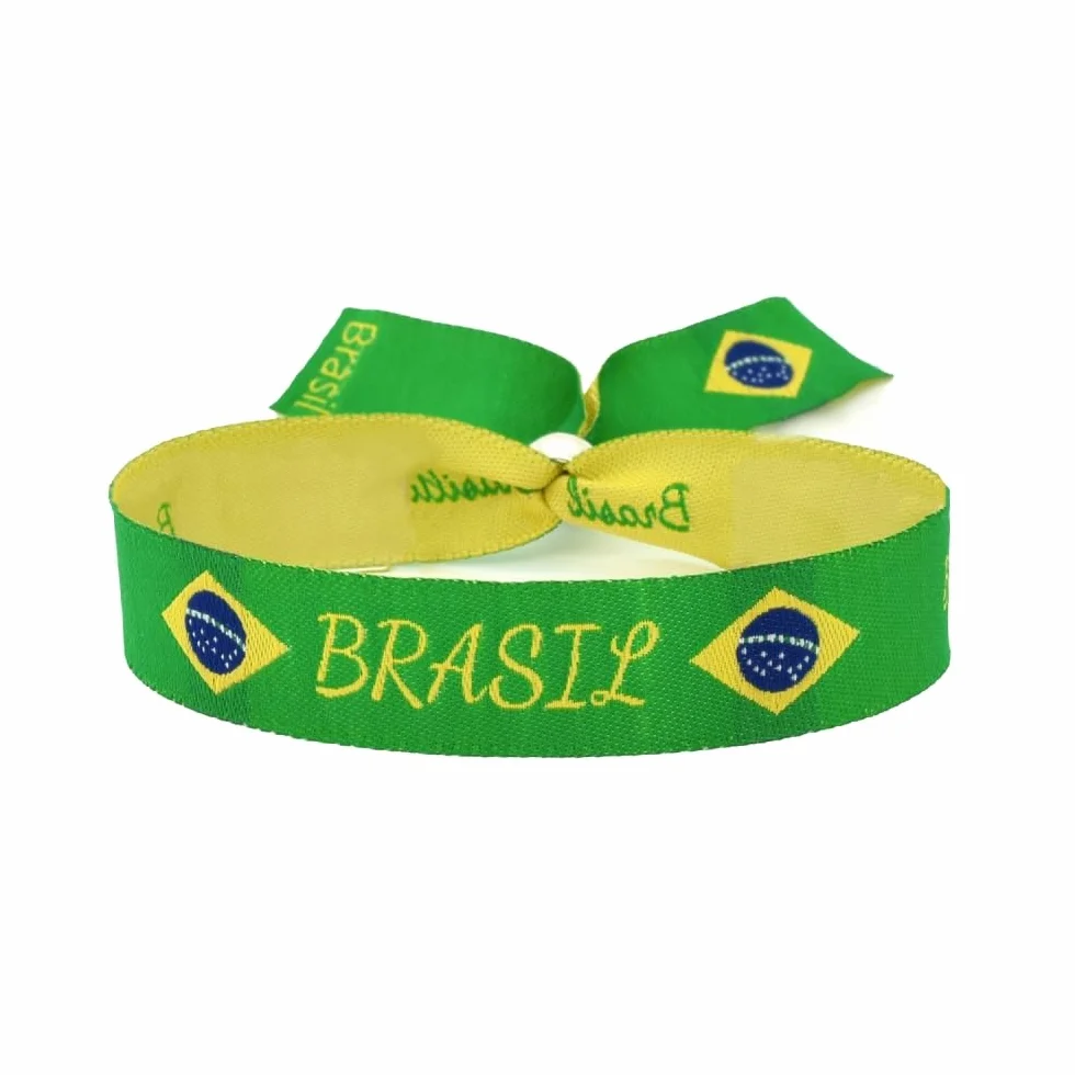 Pulsera de Tela Bandera de Brasil Ajustable Verde-Amarela