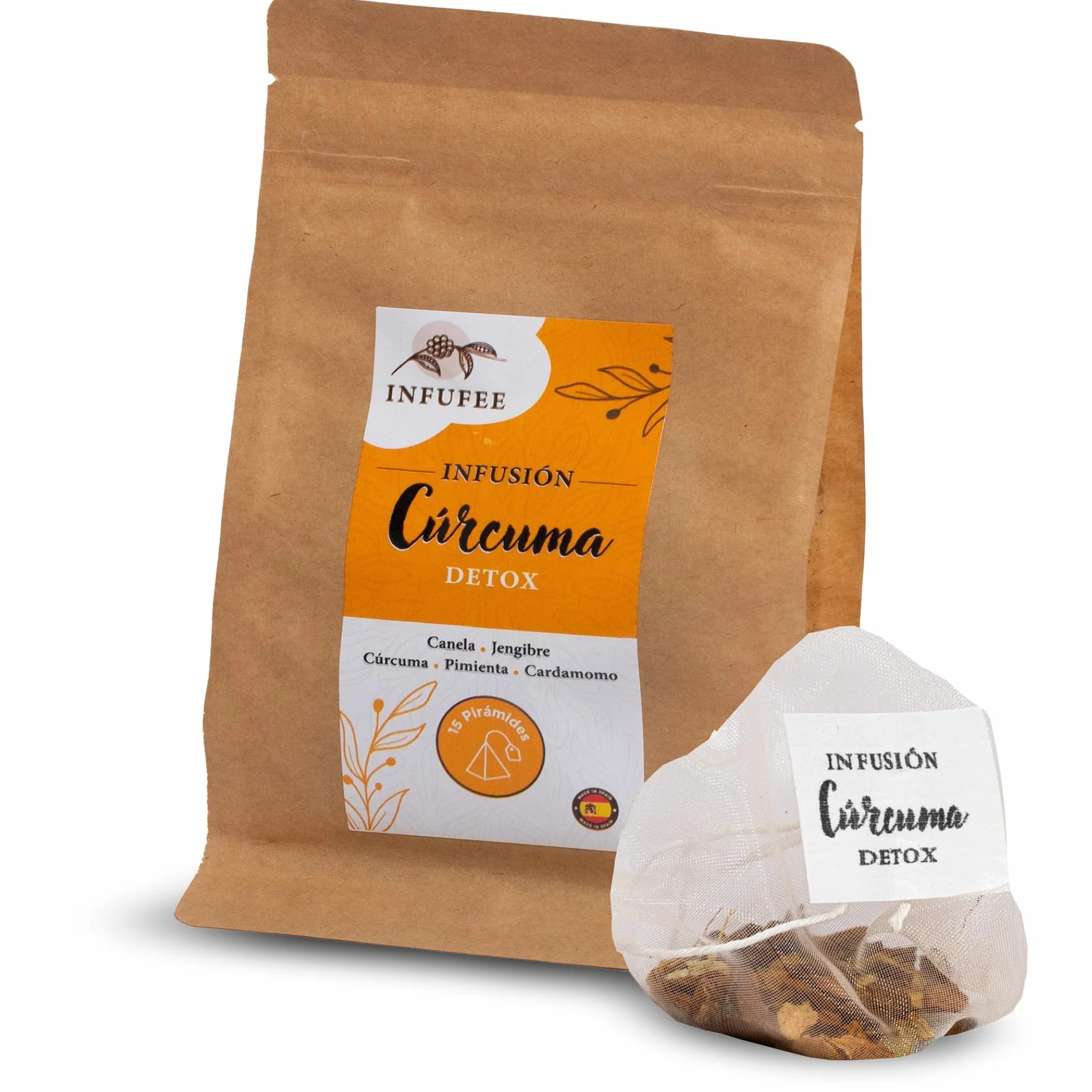 Infusión Detox de Cúrcuma y Jengibre - Té Antioxidante y Antiinflamatorio con Pimienta Negra, Canela y Cardamomo - Plan Adelgazante Natural 15 Dias- Infusión Sin Teína para Dieta Depurativa