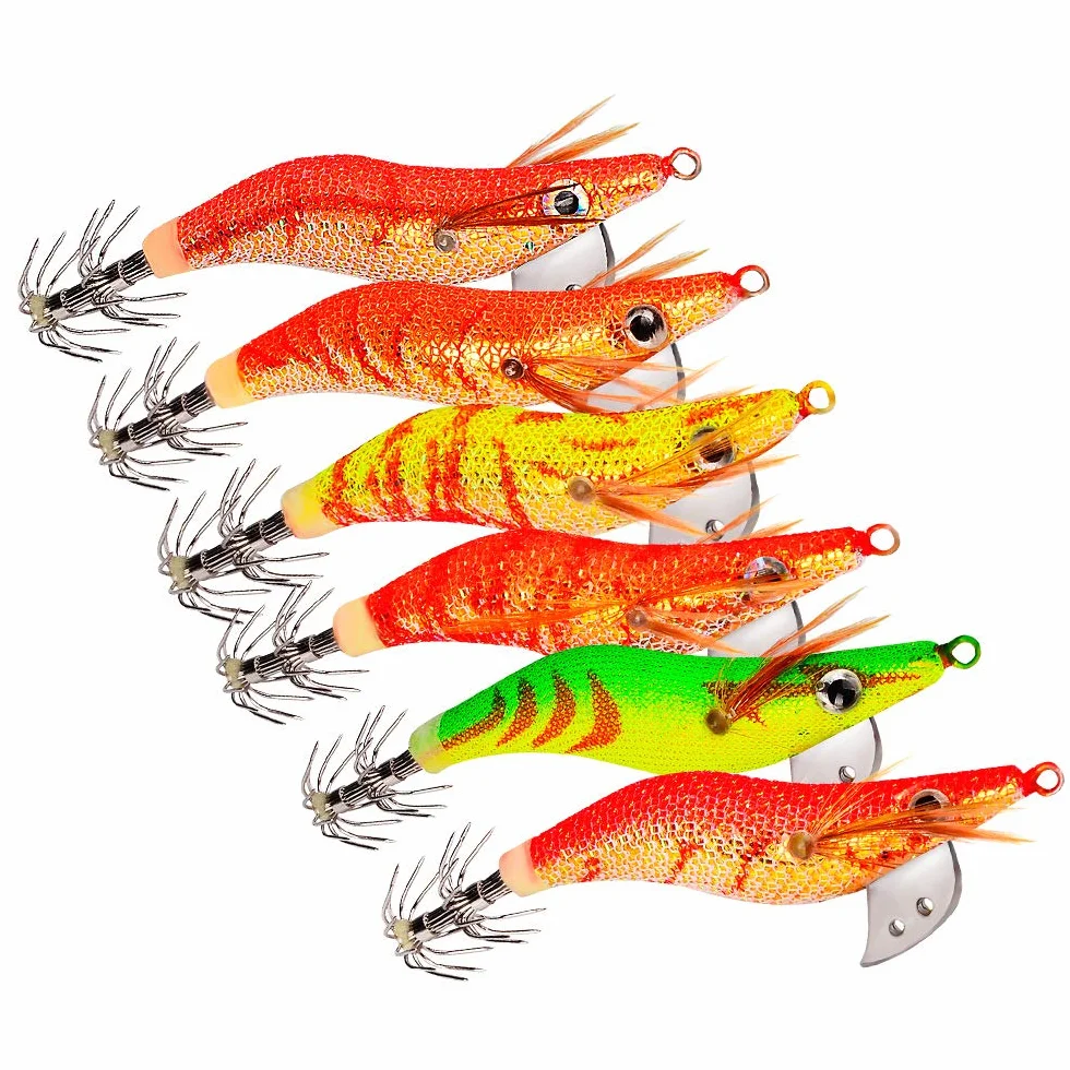 Cebos de Pesca Calamar Pulpo Camarones, Jig Ganchos Señuelo Falso 6pcs