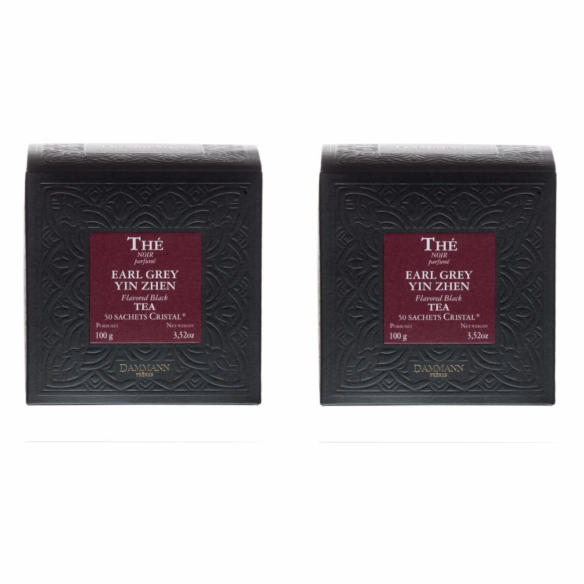 Dammann Frères Earl Grey Yin Zhen – Lote de 2 cajas x 50 bolsas de cristal – 100 bolsas de color negro Bergamota