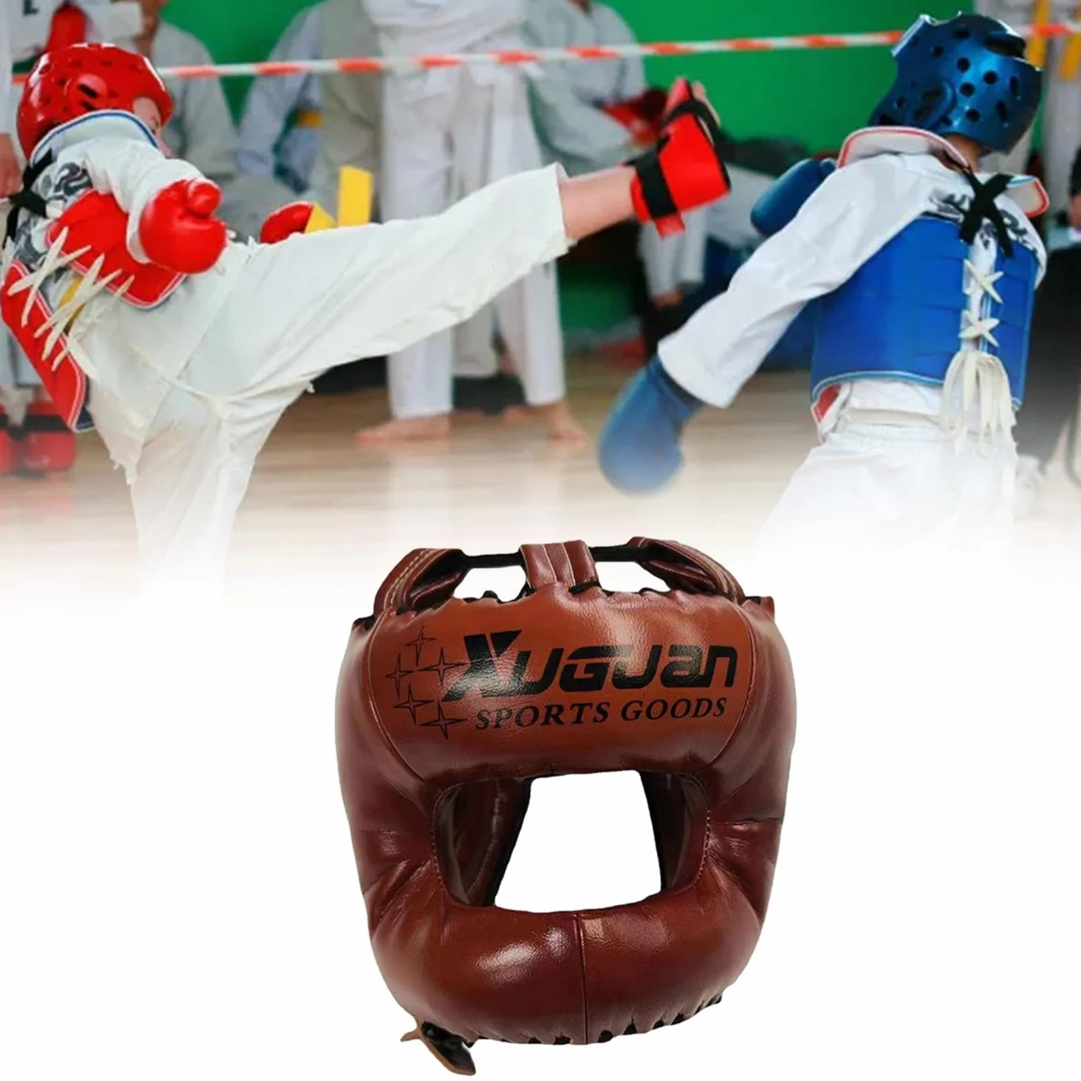 Casco de Boxeo Profesional F Fityle, Casco de Entrenamiento de Artes Marciales Mixtas, Marrón, L