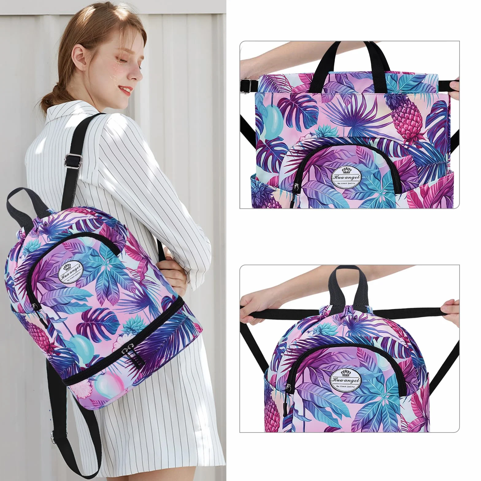 HUA ANGEL Mochila Deportiva con Cordón Ligera Gymsack Bolso de Cuerdas con Bolsillos para Viaje Playa
