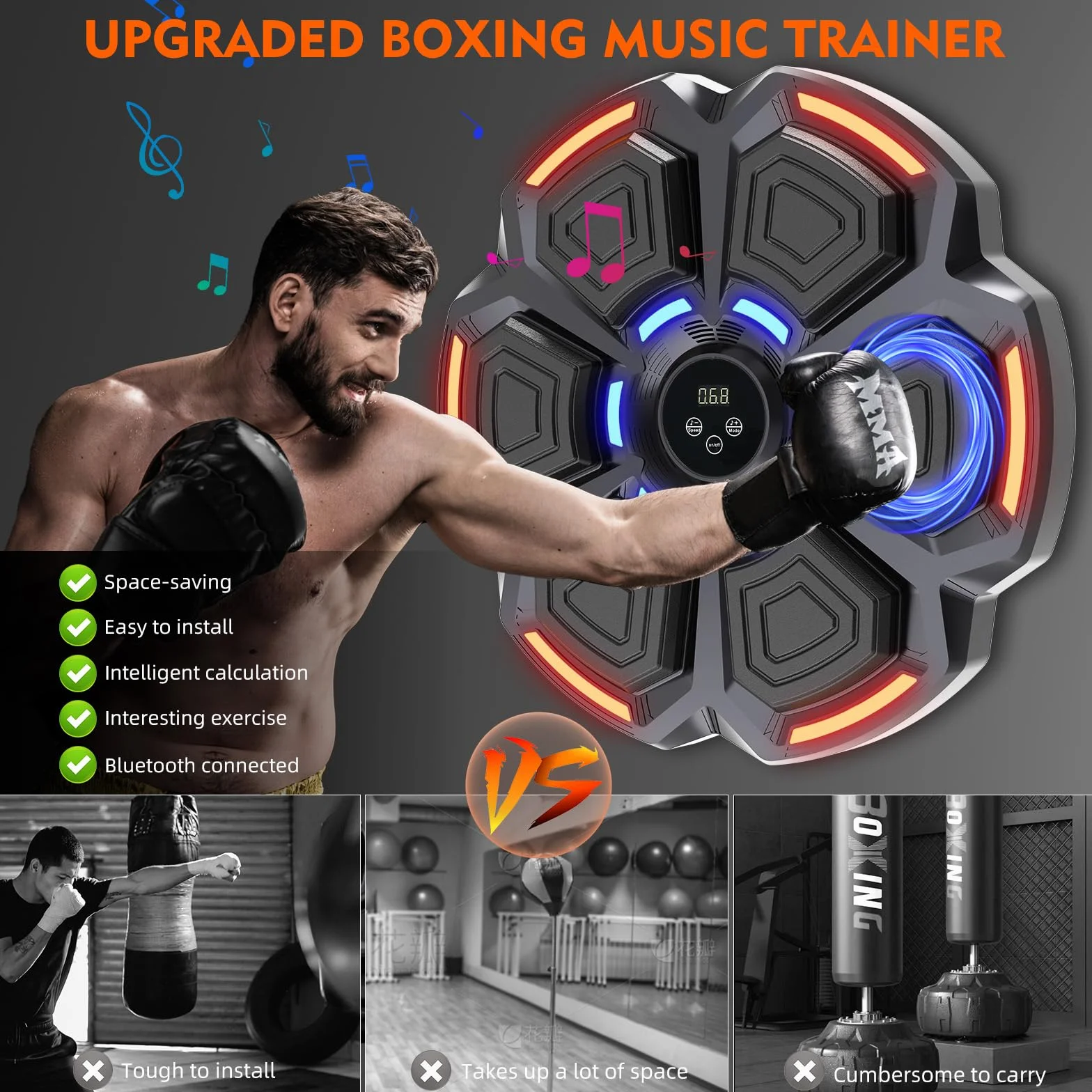 snawowo Music Boxing Machine Adulto 9 Modos 9 Velocidad Boxeo Musical con Guantes Bluetooth Recuento Inteligent